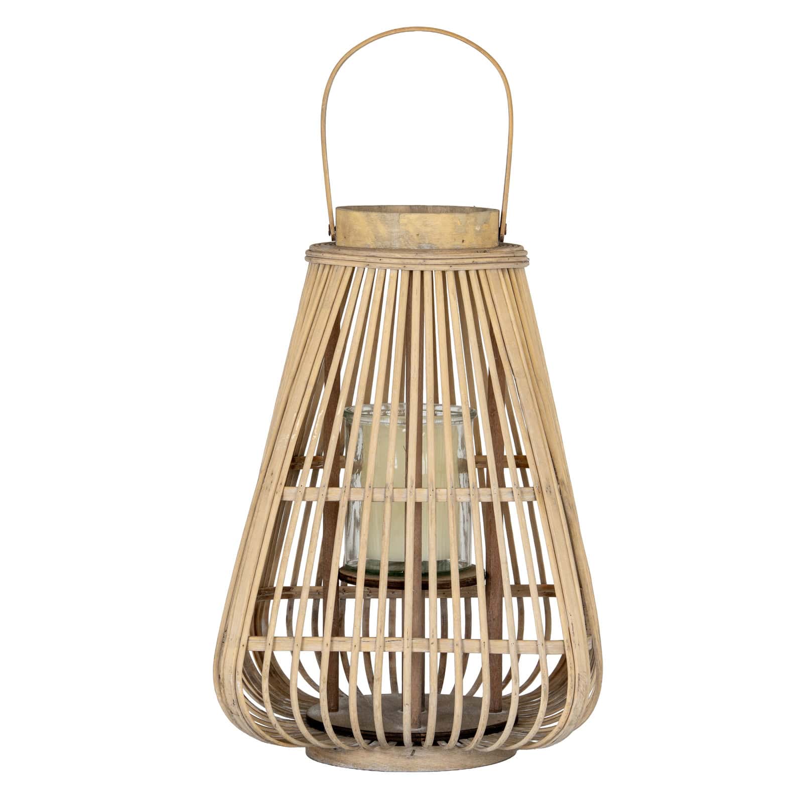 Large Peardrop Wicker Lantern With Glass Holder – Colour: Brown