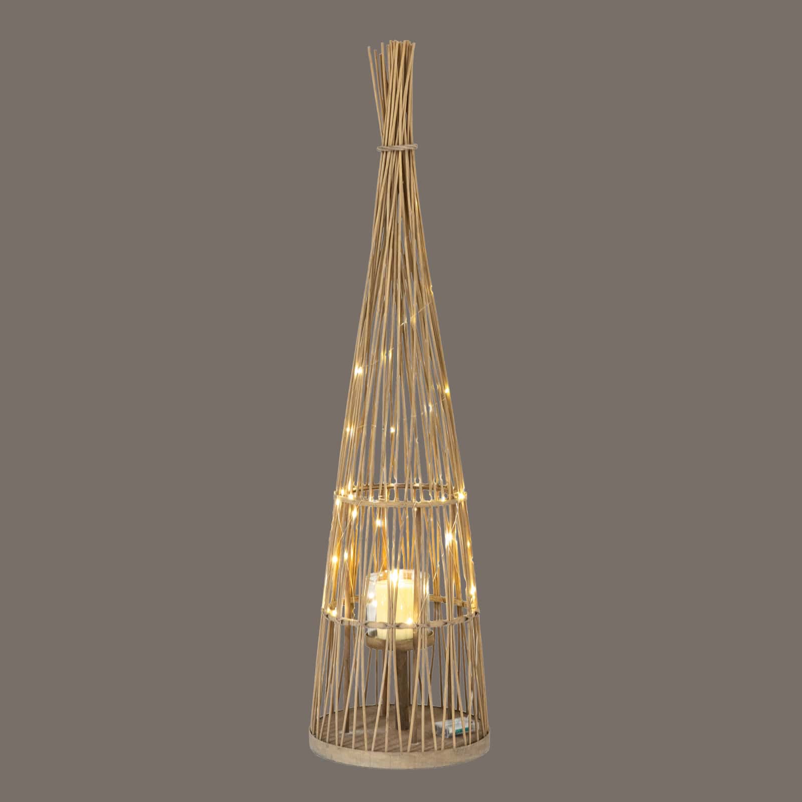 Large Conical Wicker Lantern With Glass Holder & LED Lights – Additional view