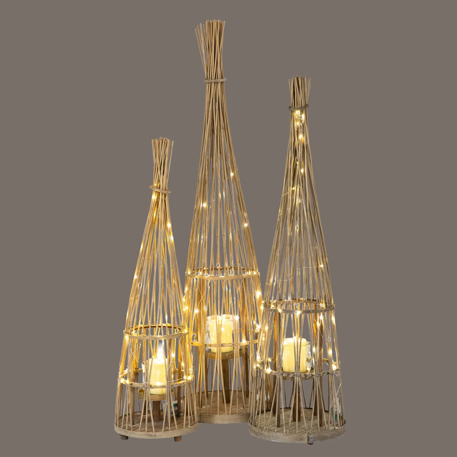 Large Conical Wicker Lantern With Glass Holder & LED Lights – Additional view 2