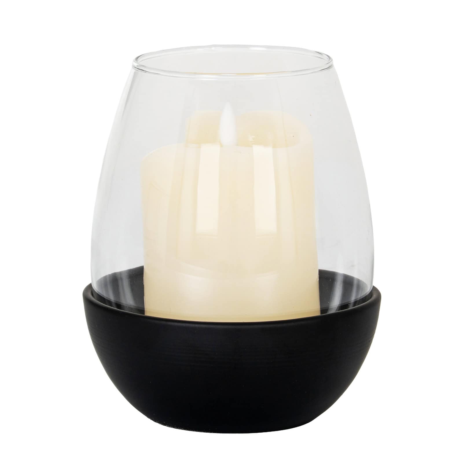 Neris Medium Candle Holder With Glass Goblet – Colour: Black