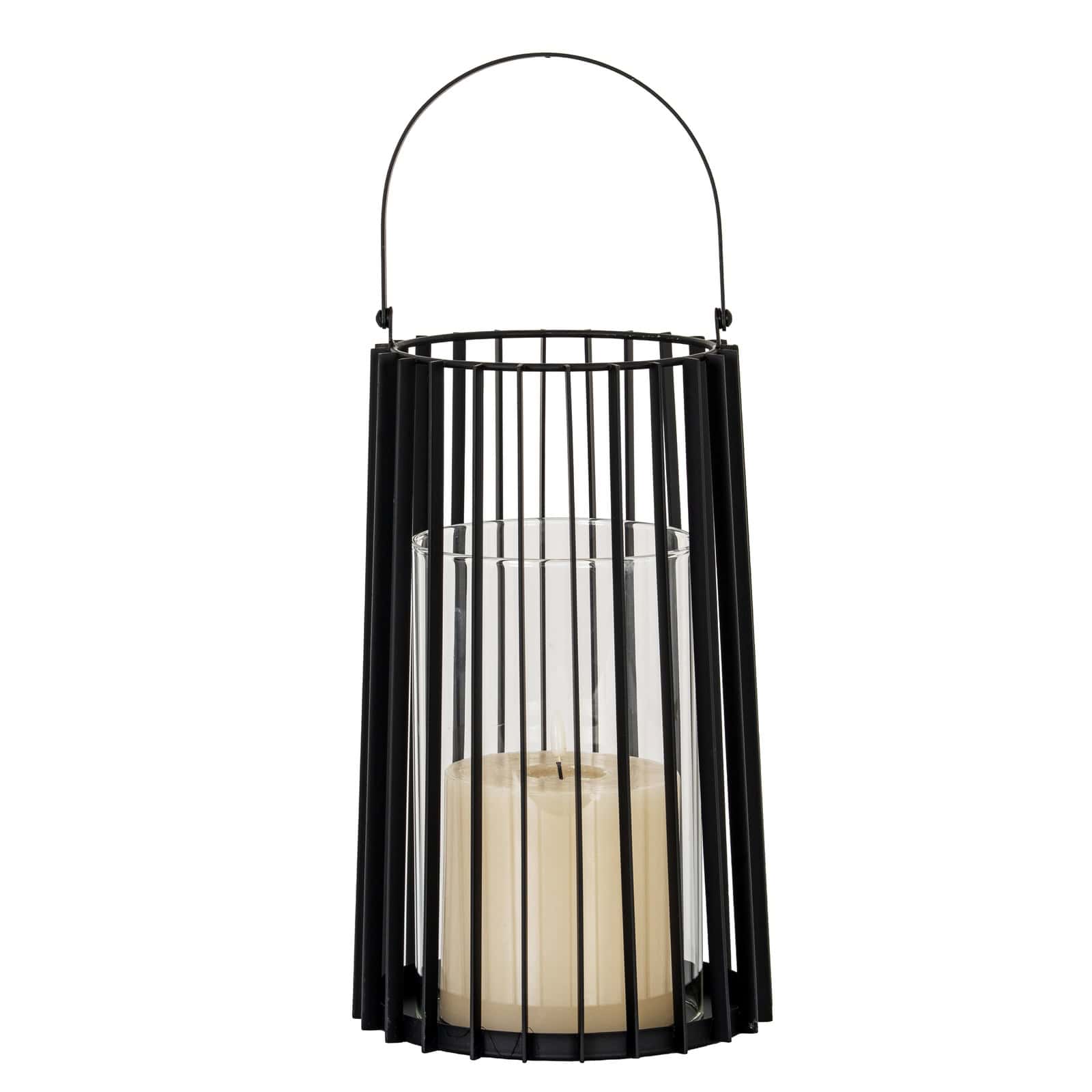 Lynk Large Lantern With Handle And Glass Candle Holder – Colour: Black