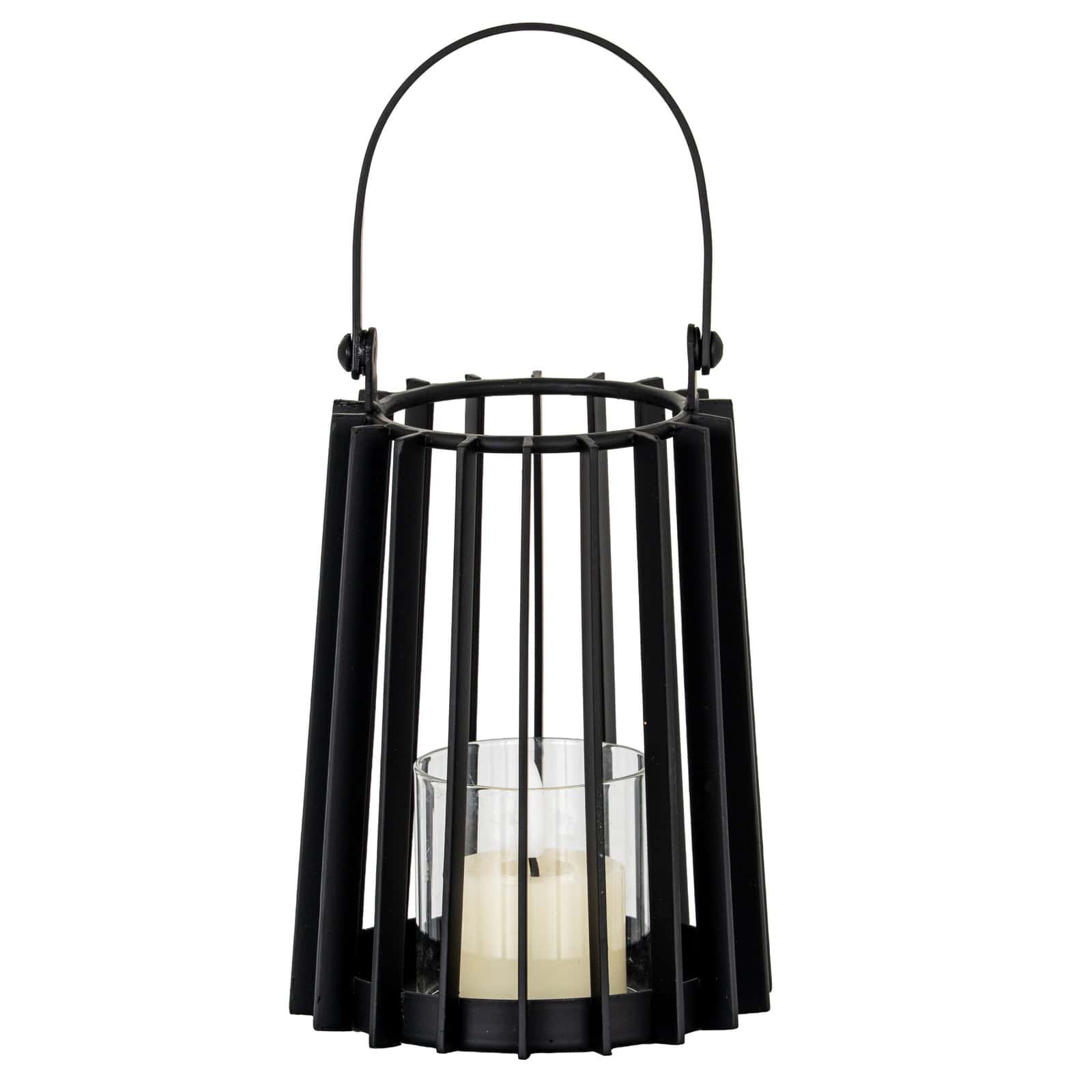 Lynk Small Lantern With Handle And Glass Candle Holder – Colour: Black