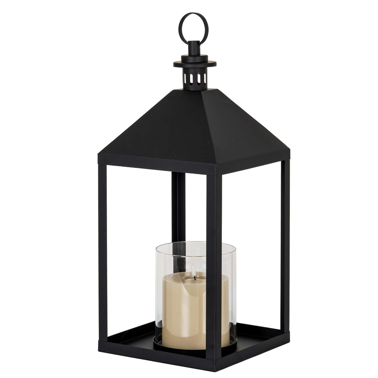 Astra Large Lantern With Glass Candle Holder – Colour: Black