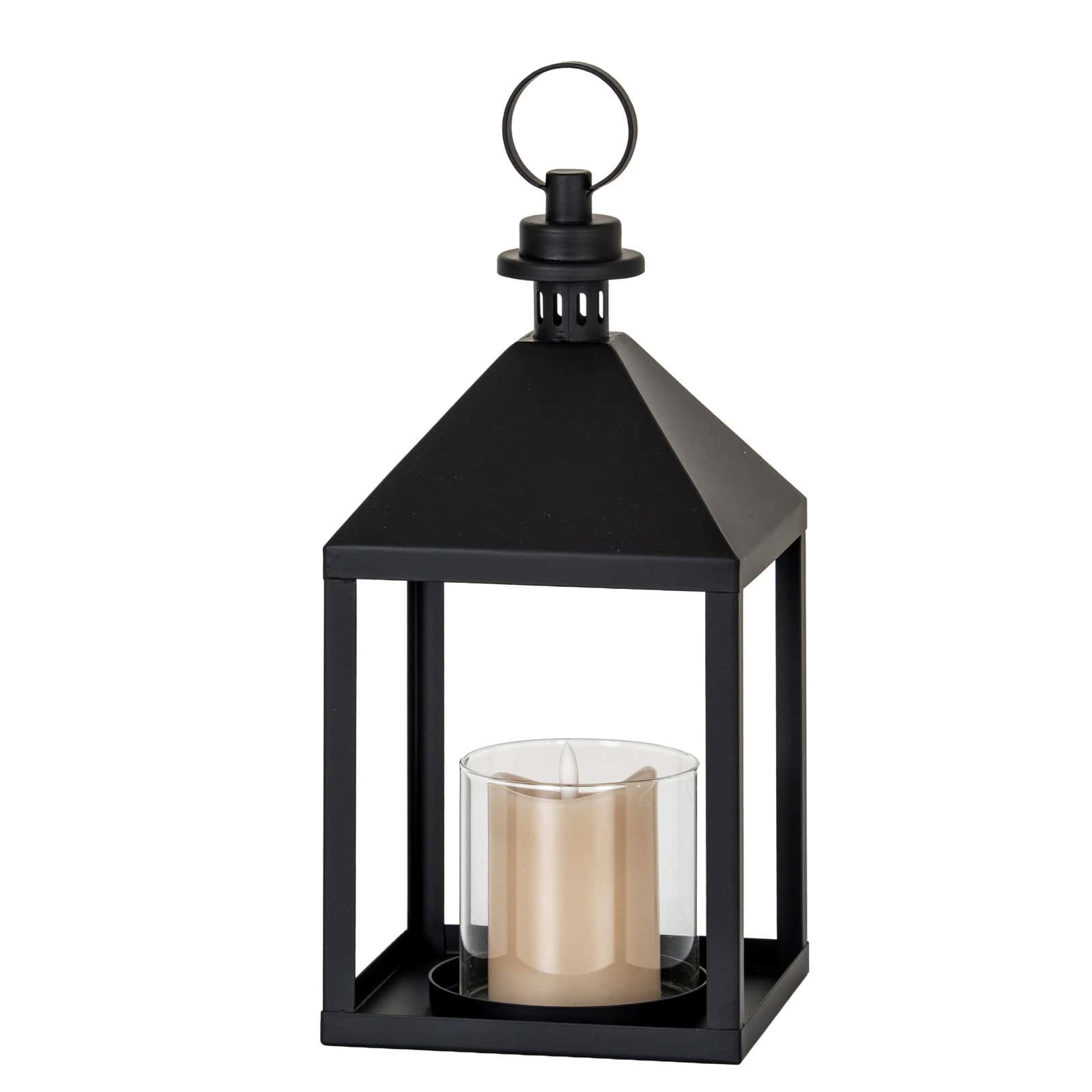 Astra Medium Lantern With Glass Candle Holder – Colour: Black