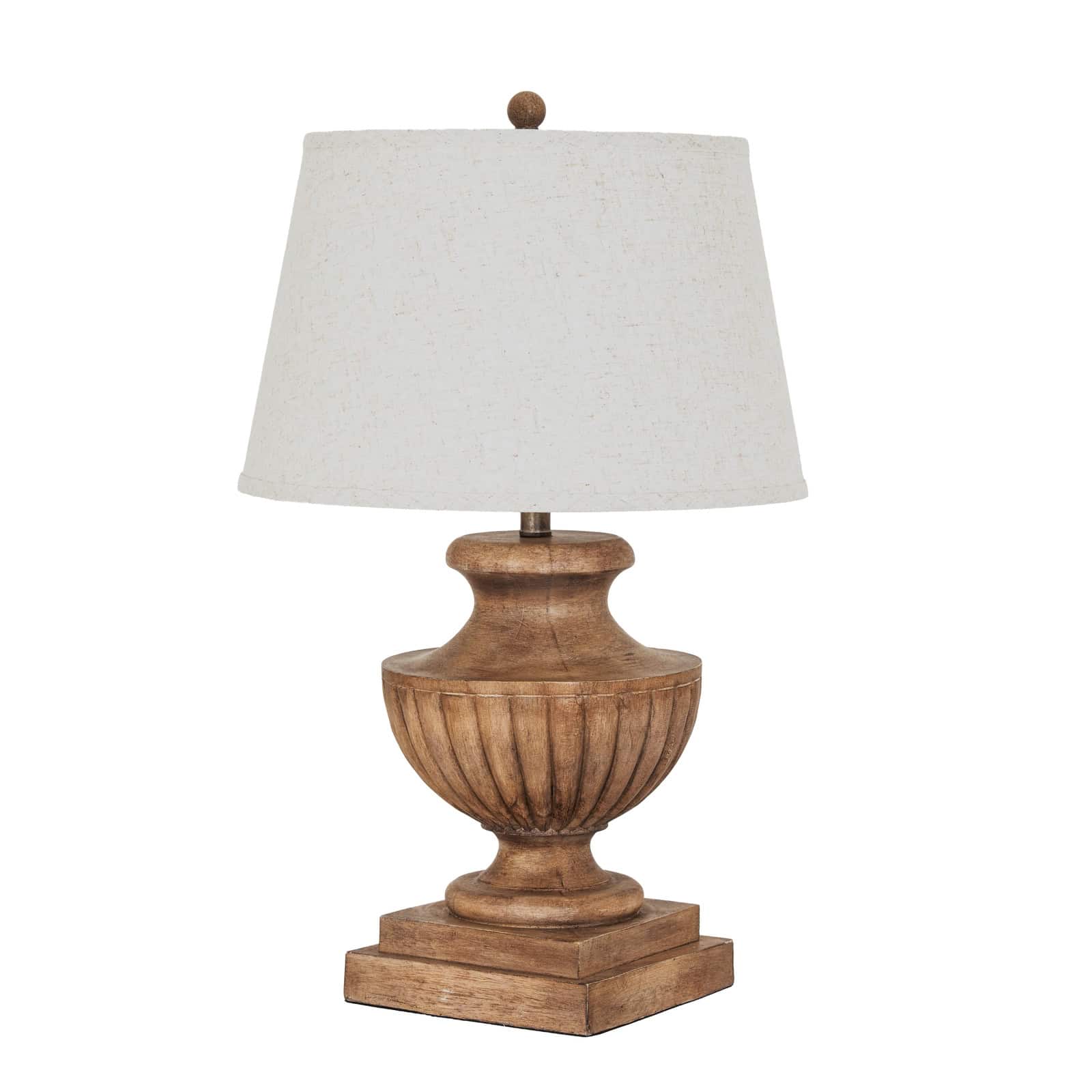 Marbelle Table Lamp With Edged Linen Shade – Colour: Brown