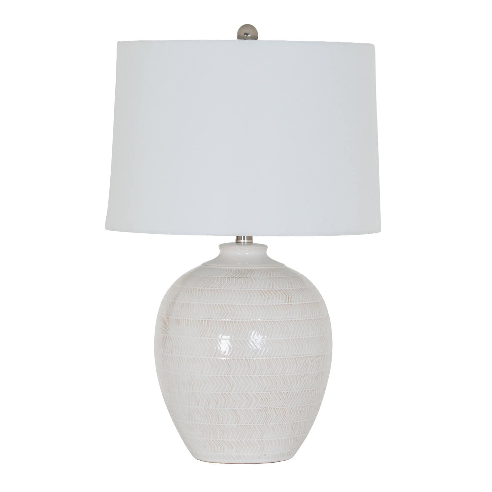 Chevronne Ceramic Table Lamp With Linen Shade – Colour: White