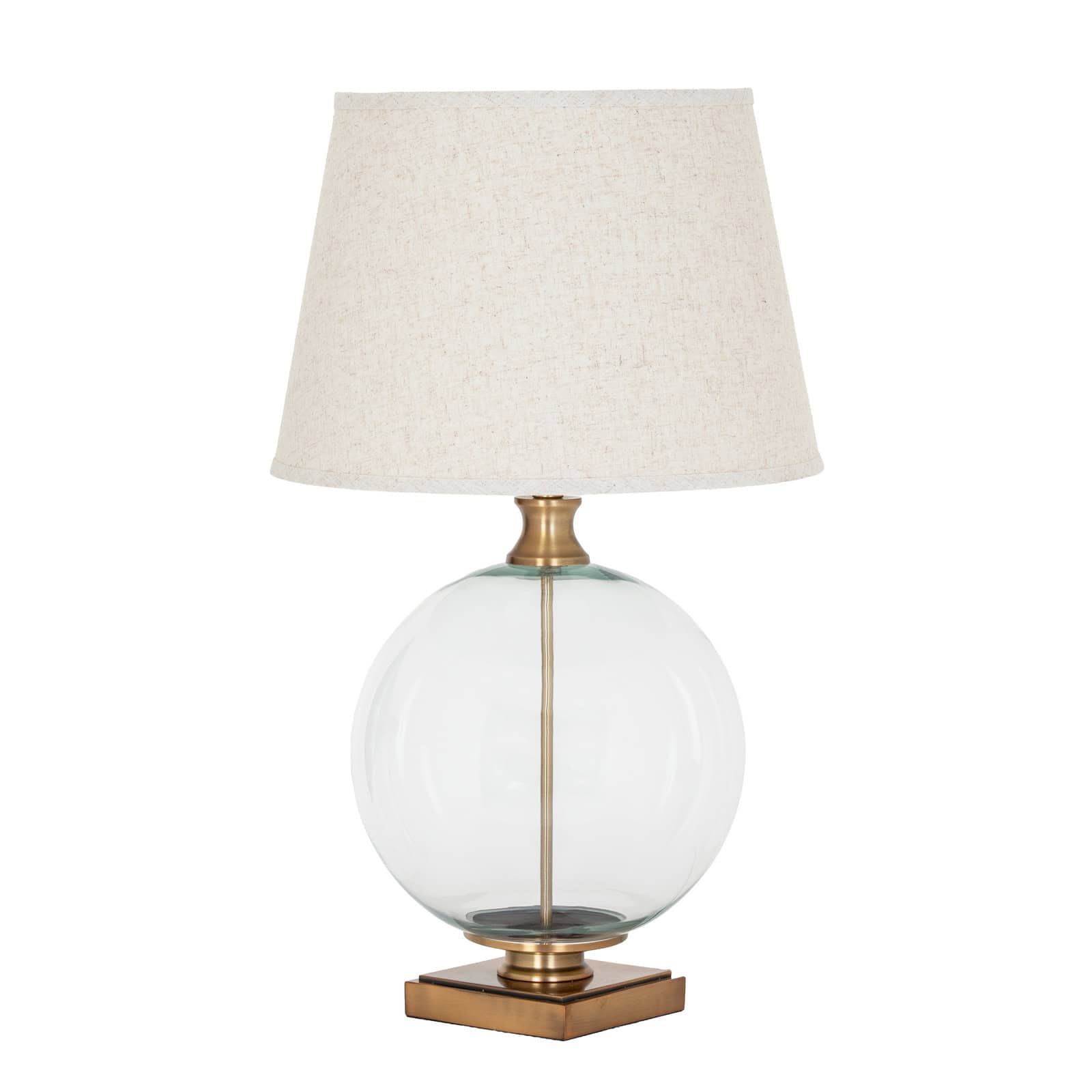 Lunel Glass Orb Table Lamp With Edged Linen Shade – Side Lamps