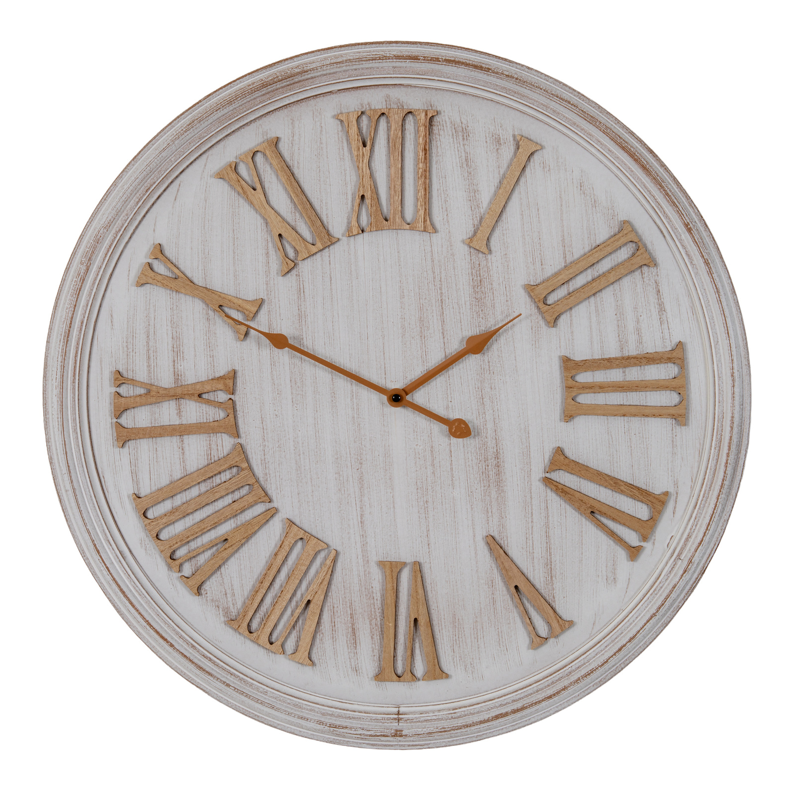 White Wash Clock With Wooden Numerals – Material: Wood