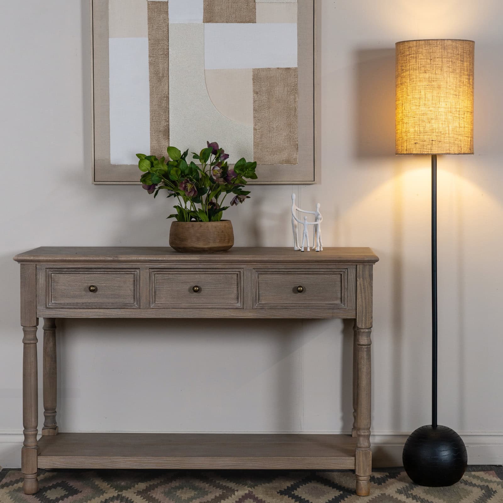 Black Cannon Floor Lamp With Hessian Shade – Material: Metal