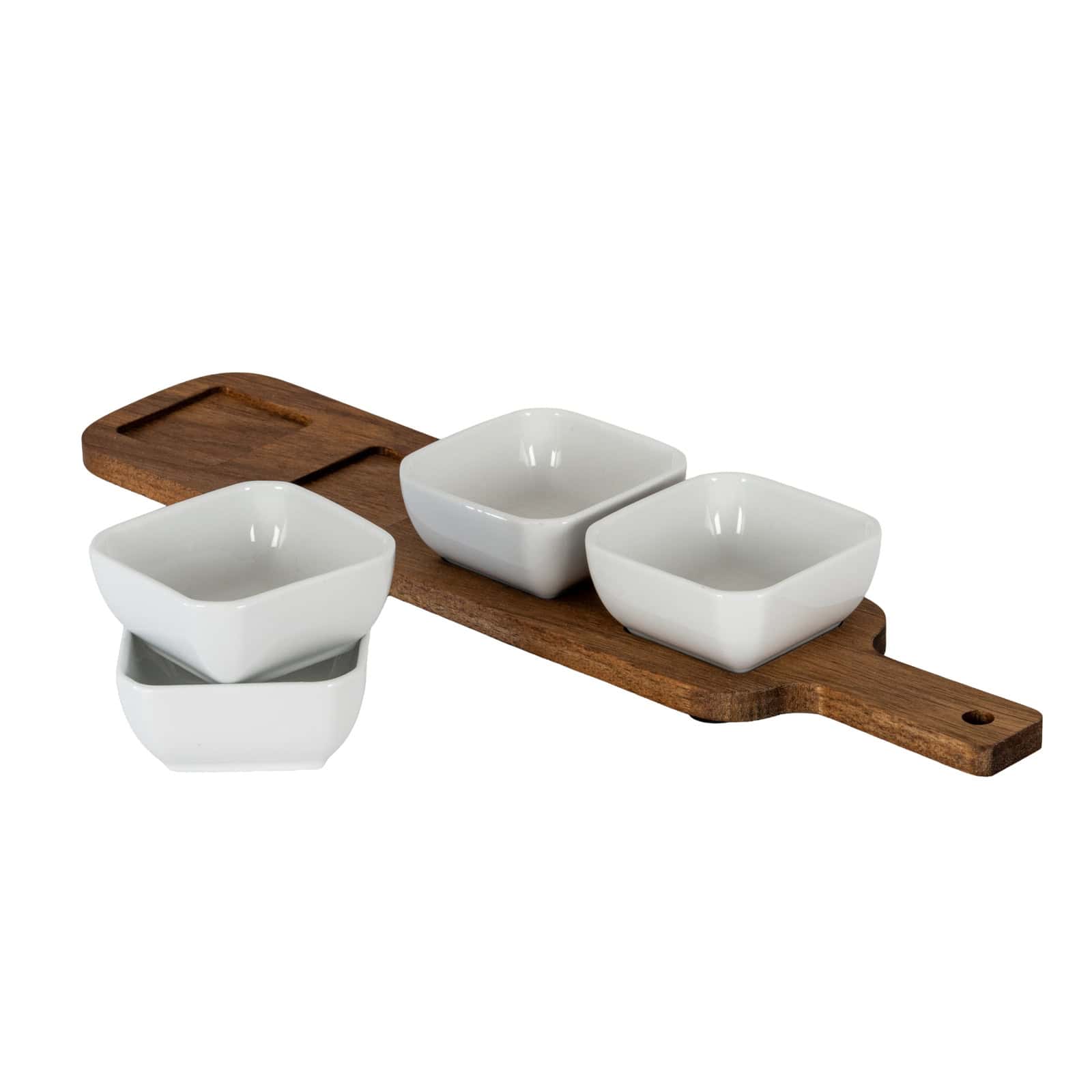 Acacia Serving Board including Four Ceramic Serving Bowls – Kitchen & Tableware
