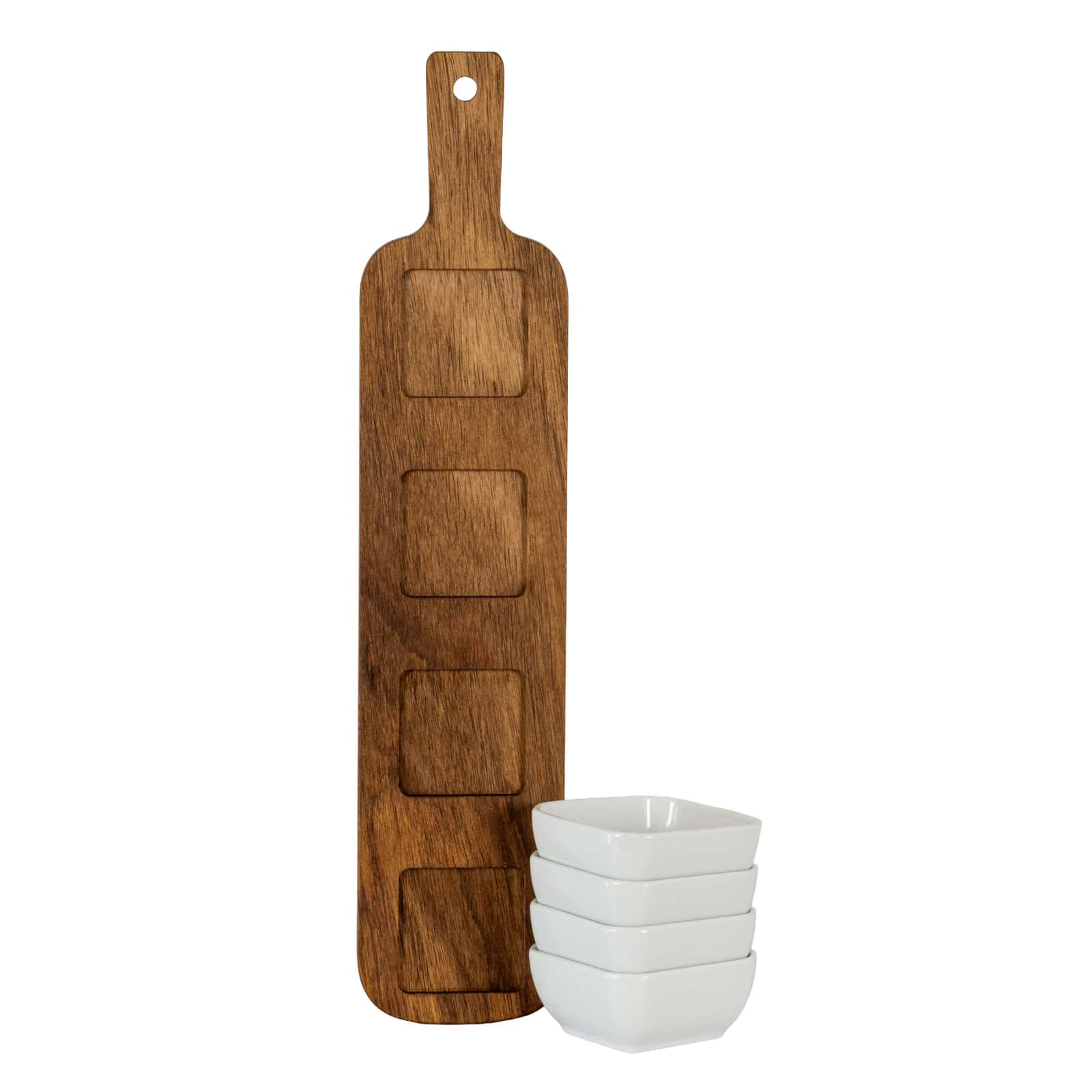 Acacia Serving Board including Four Ceramic Serving Bowls – Additional view