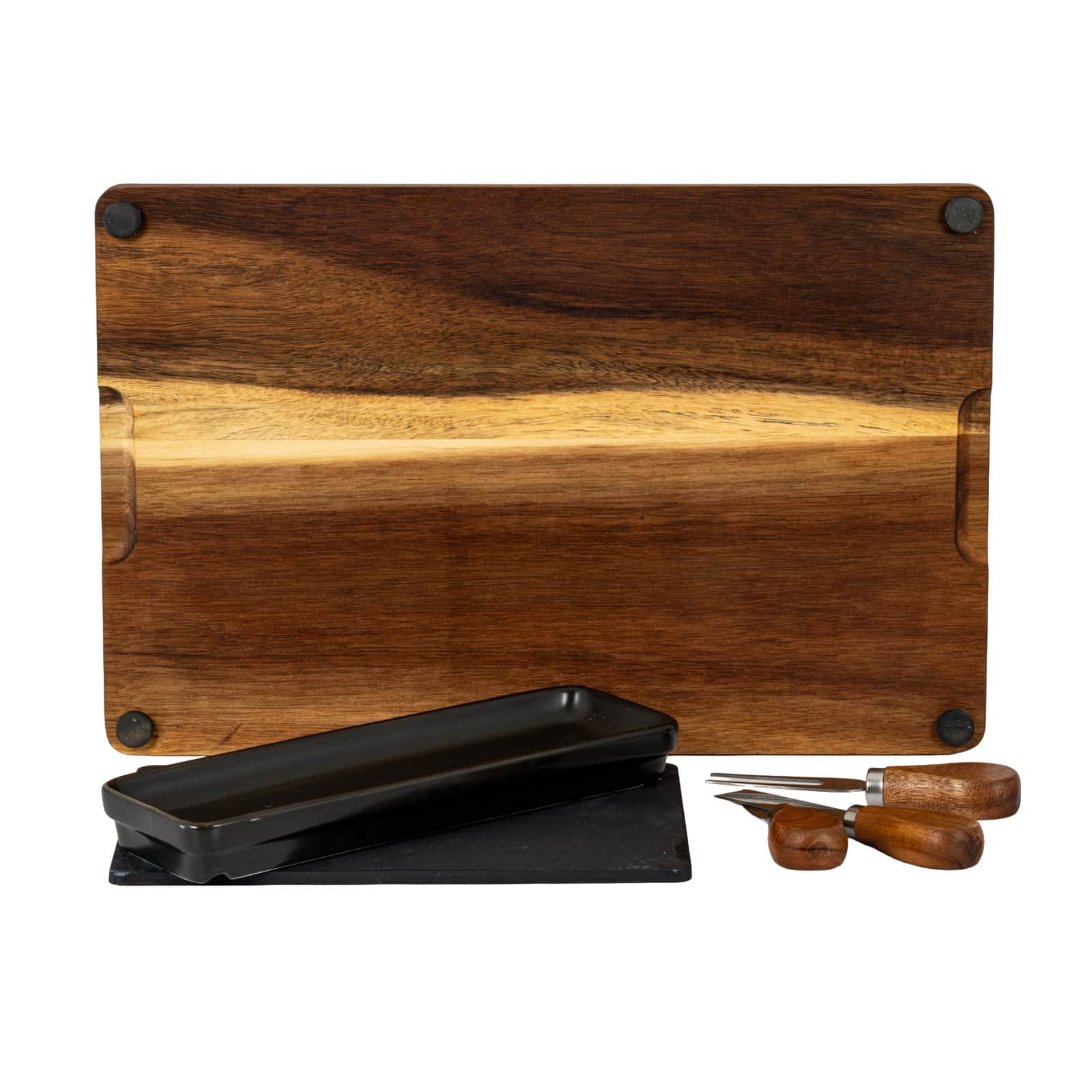 Acacia Cheese Board Set With Black Bowl, Slate and Cutlery – Kitchen & Tableware