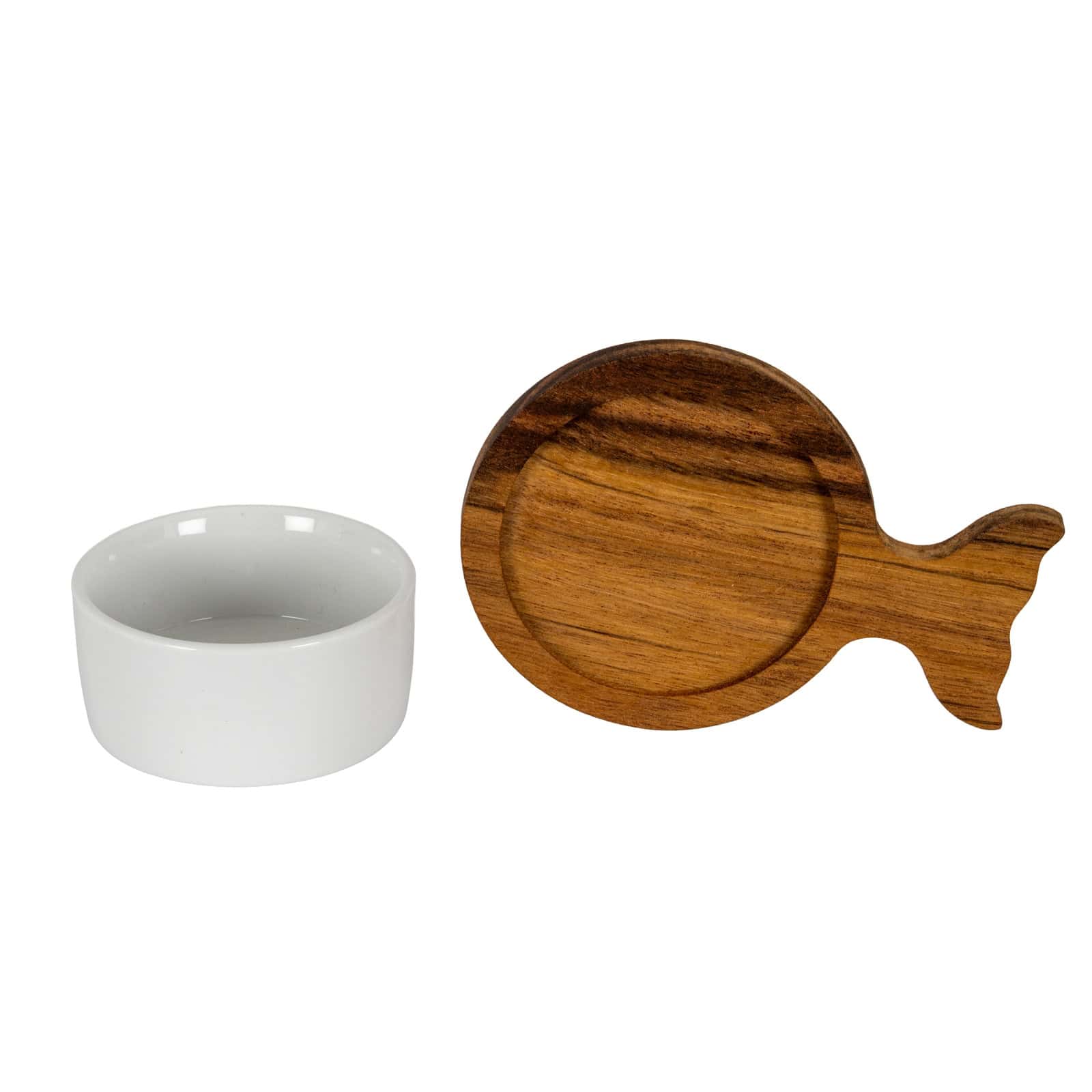 Set Of 4 Acacia Fishtail Serving Trays with Ceramic Bowls – Additional view