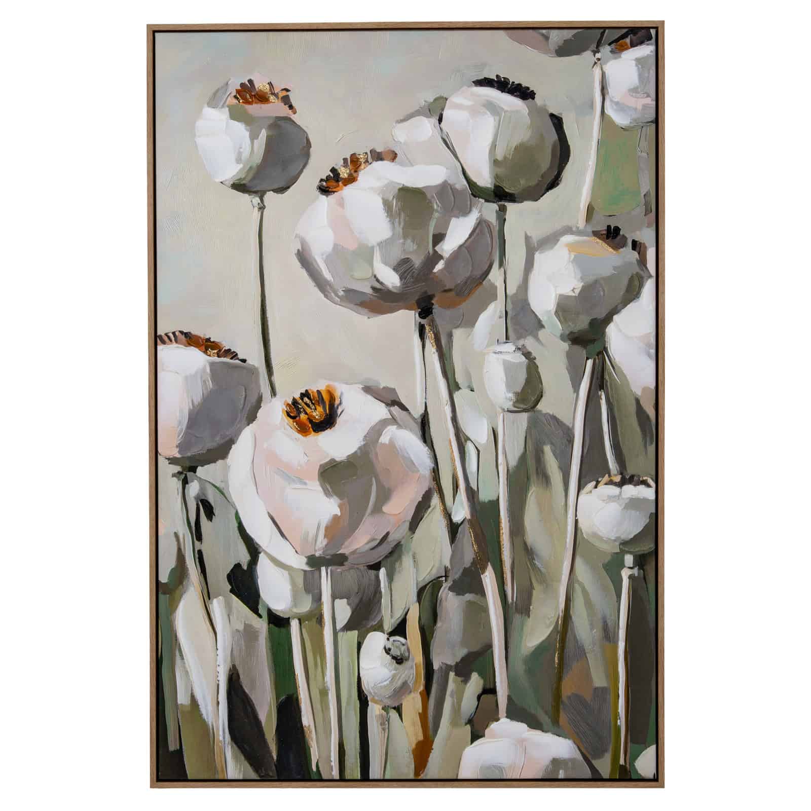 Poppy Heads Hand Painted Canvas in Frame – Colour: Multi-Coloured