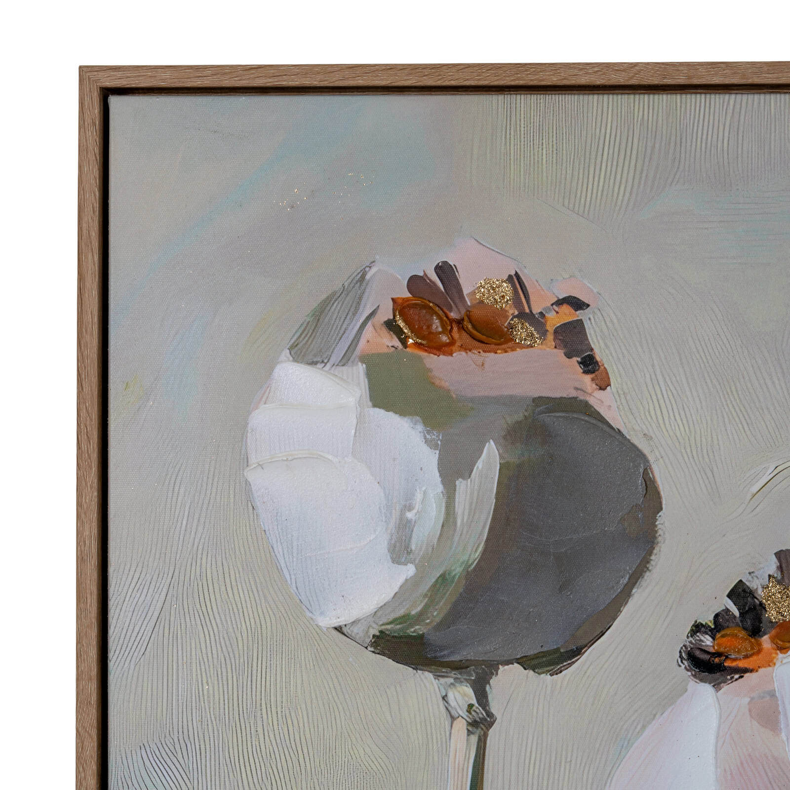 Poppy Heads Hand Painted Canvas in Frame – Material: Wood