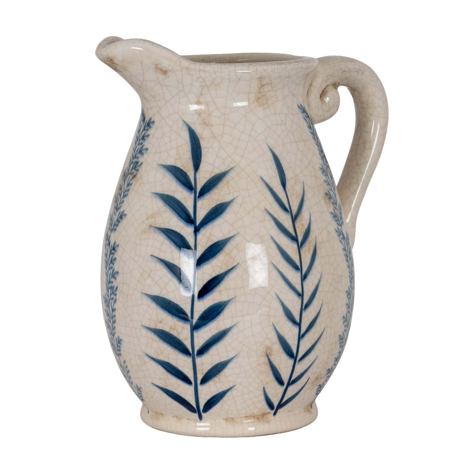 Large Blue Flora Olpe Jug Vase – Colour: White