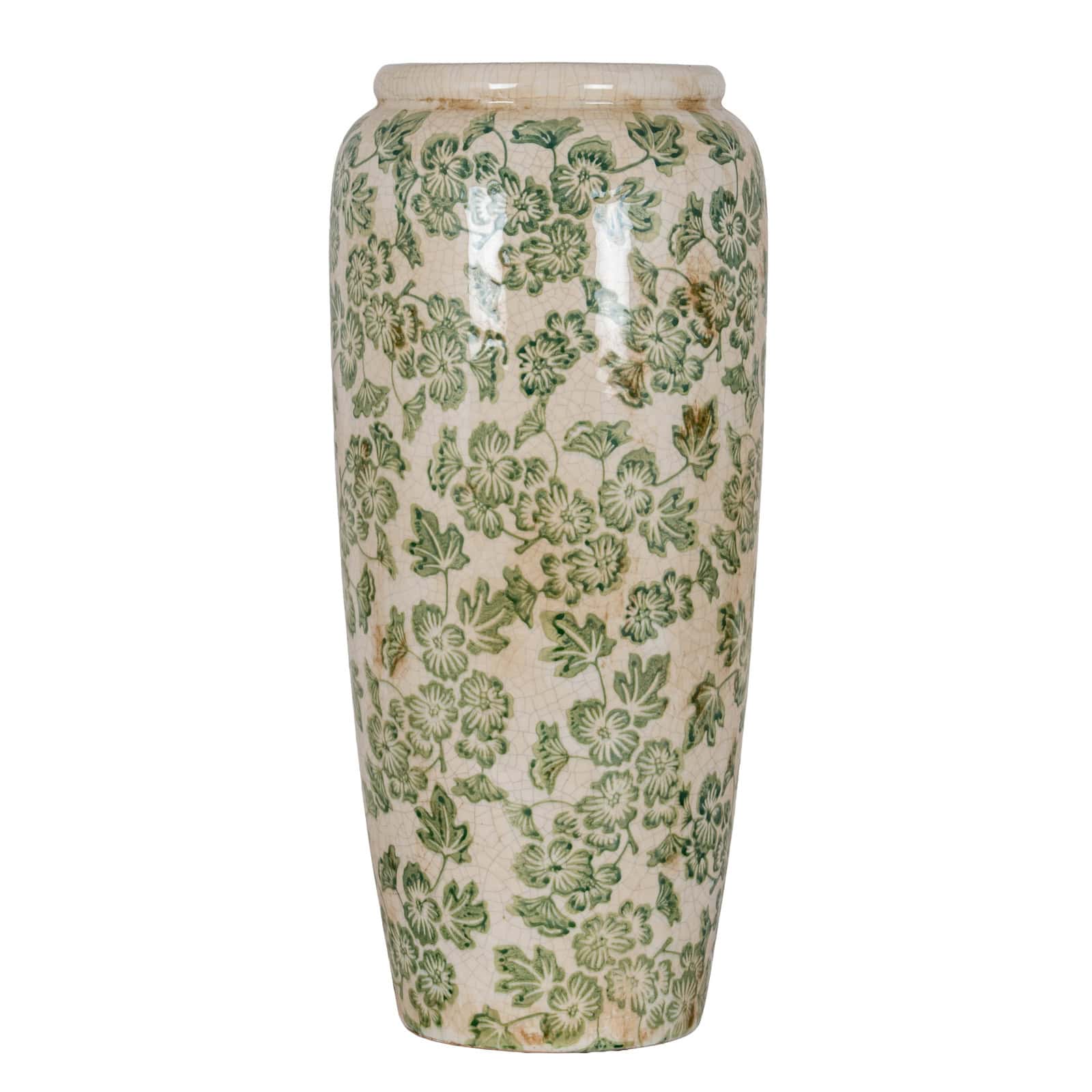 Large Green Clover Tall Olpe Vase – Colour: White