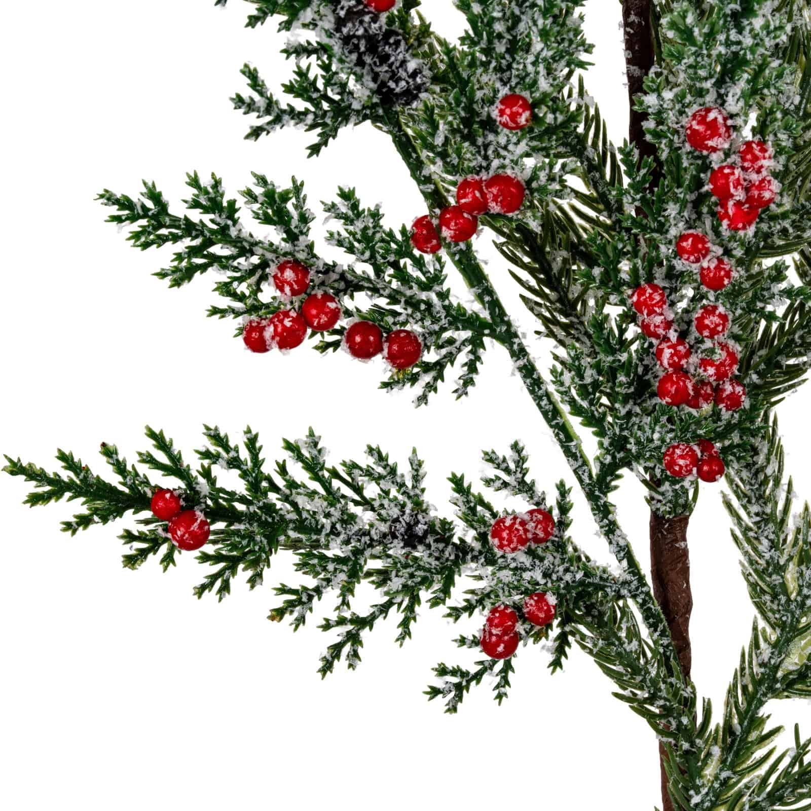 Frosted Pine Branch Spray With Winter Berries – Colour: Green