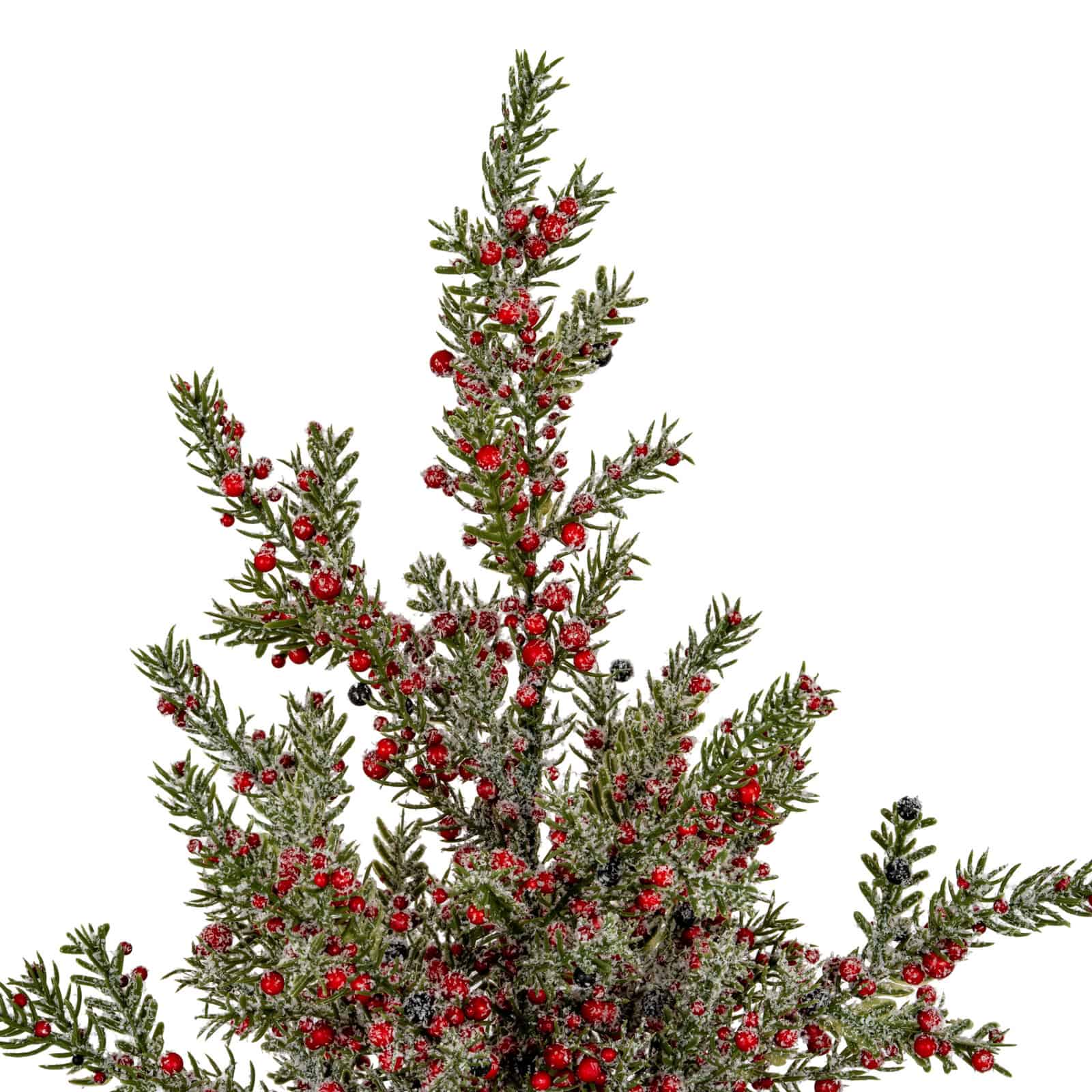 Large Frosted Winter Berry Tree On Wooden Block – Colour: Green