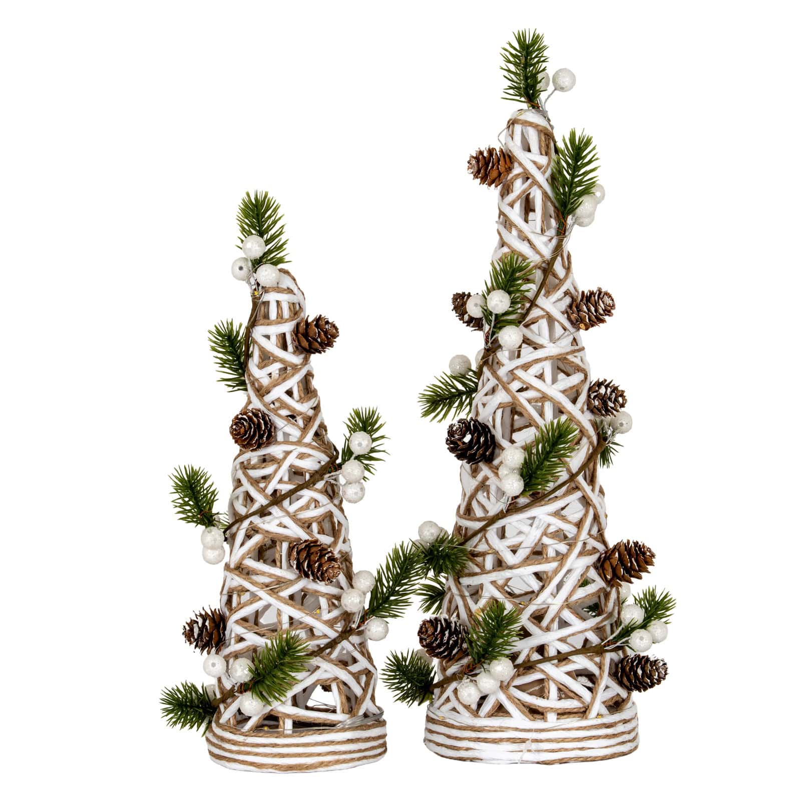 Large LED White Rattan Cone Tree With Winter Branches - Image 4