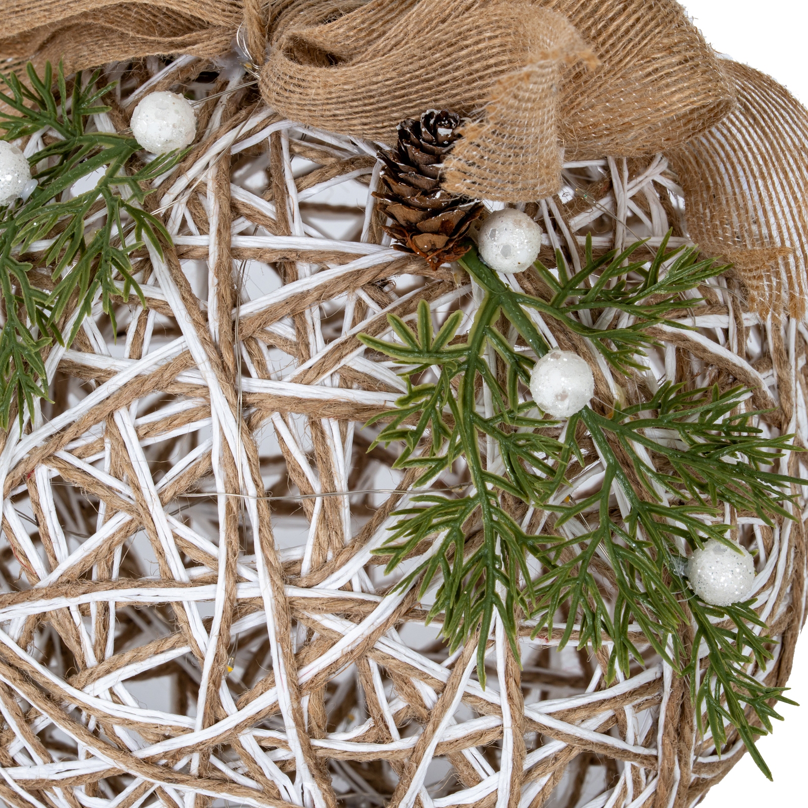 Large LED White Rattan Bauble With Branches And Ribbon - Image 2