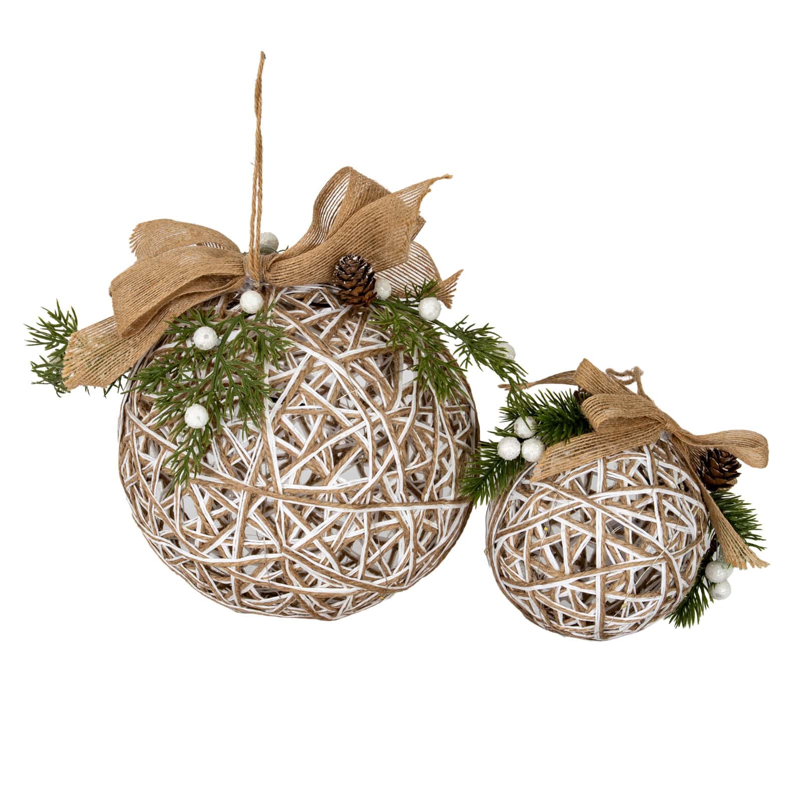 Large LED White Rattan Bauble With Branches And Ribbon - Image 4