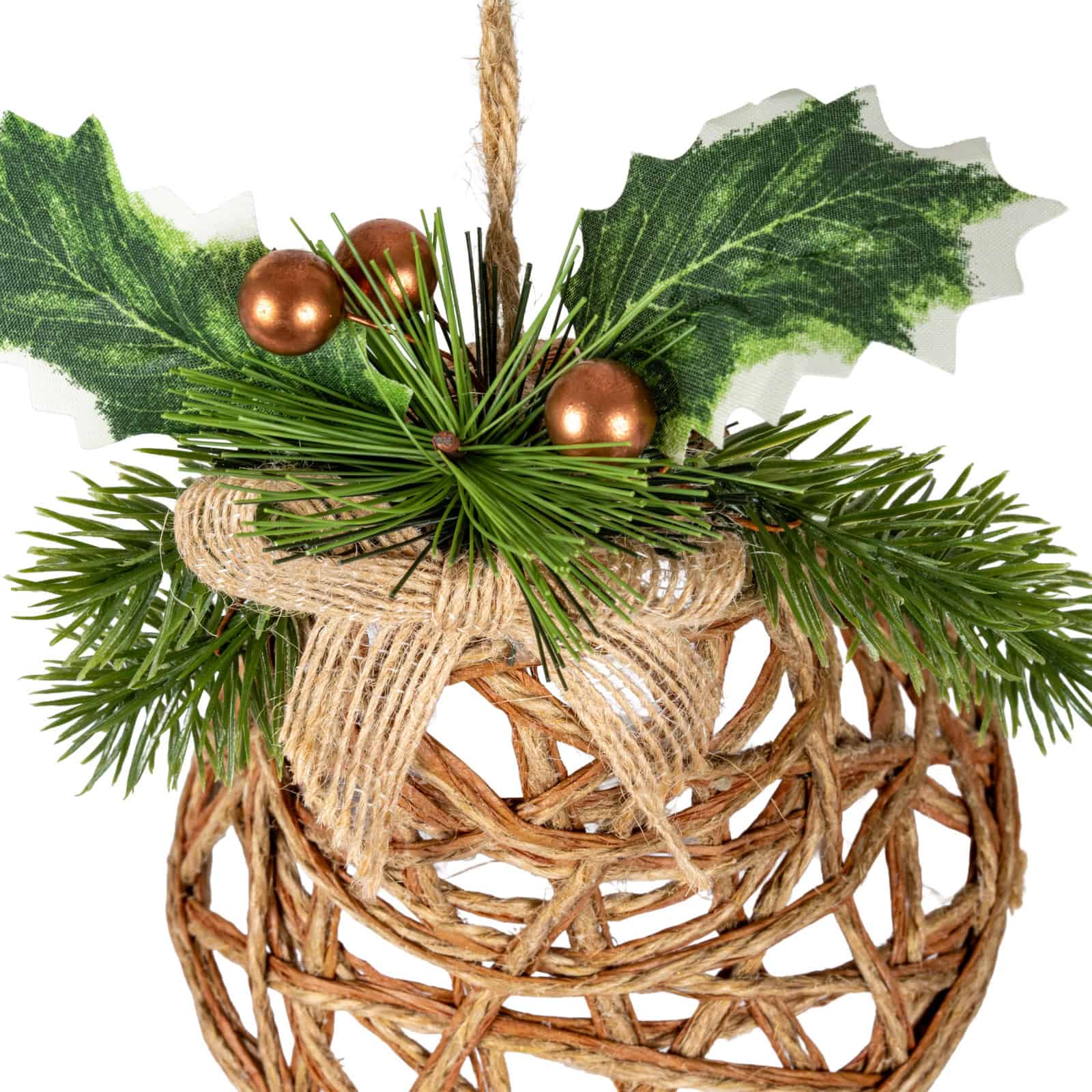 Natural Rattan Bell Decoration With Branches And Ribbon – Colour: Brown
