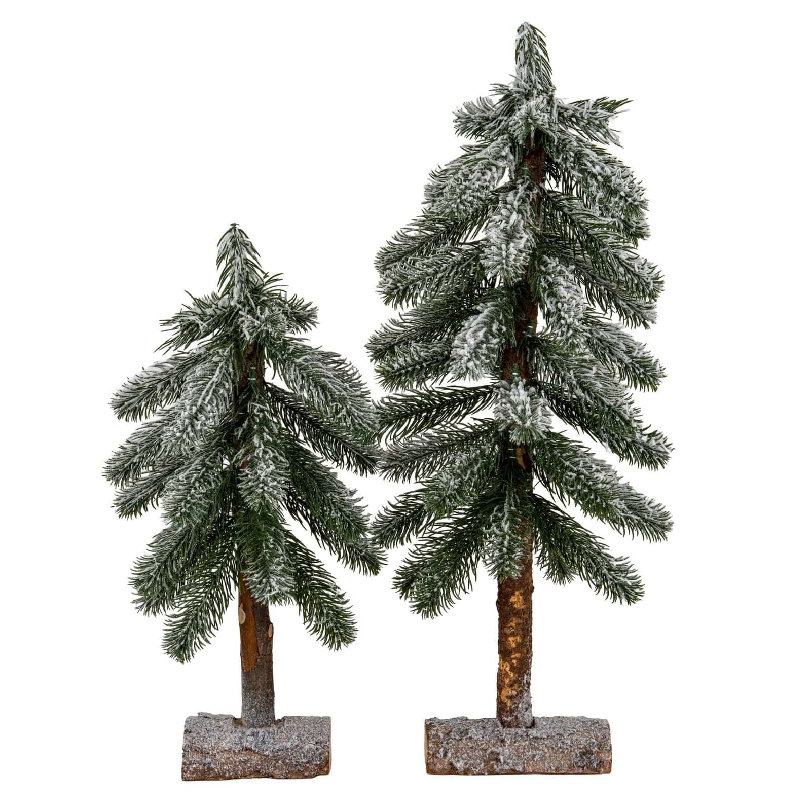 Medium Snowy Pine Tree On Wooden Stand – Material: Plastic