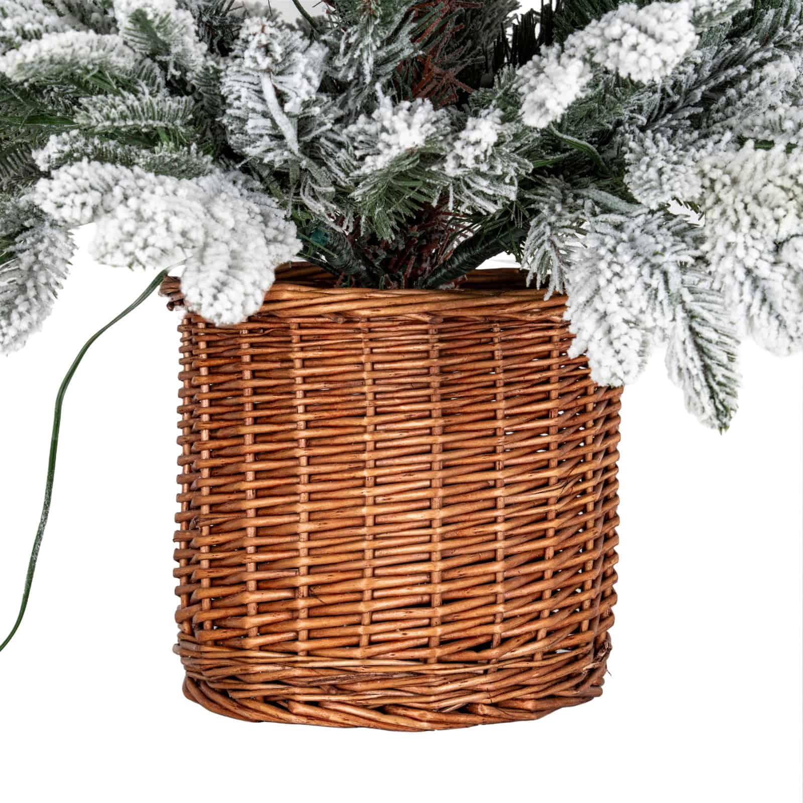 Snowy Norway Fir Pre-Lit Led 300L Fir Tree In Rattan Pot – Material: Plastic