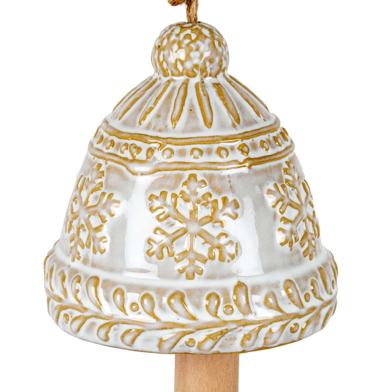 Ceramic Bell Tree Ornament With Snowflake Detail – Colour: White