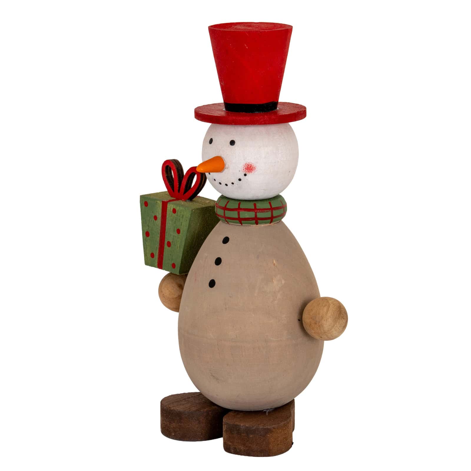 Wooden Snowman with Present – Colour: Brown