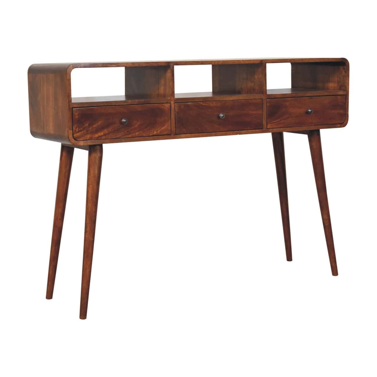 Triple Curved Chestnut Console Table – Console Tables