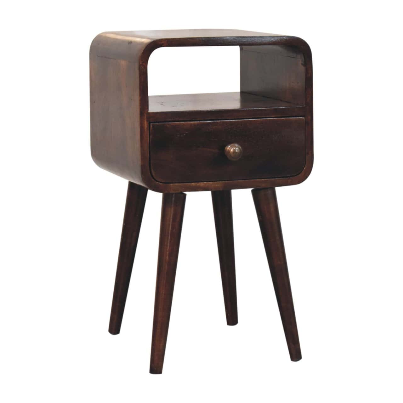Mini California Walnut Curved Bedside with Open Slot – Bedside Tables