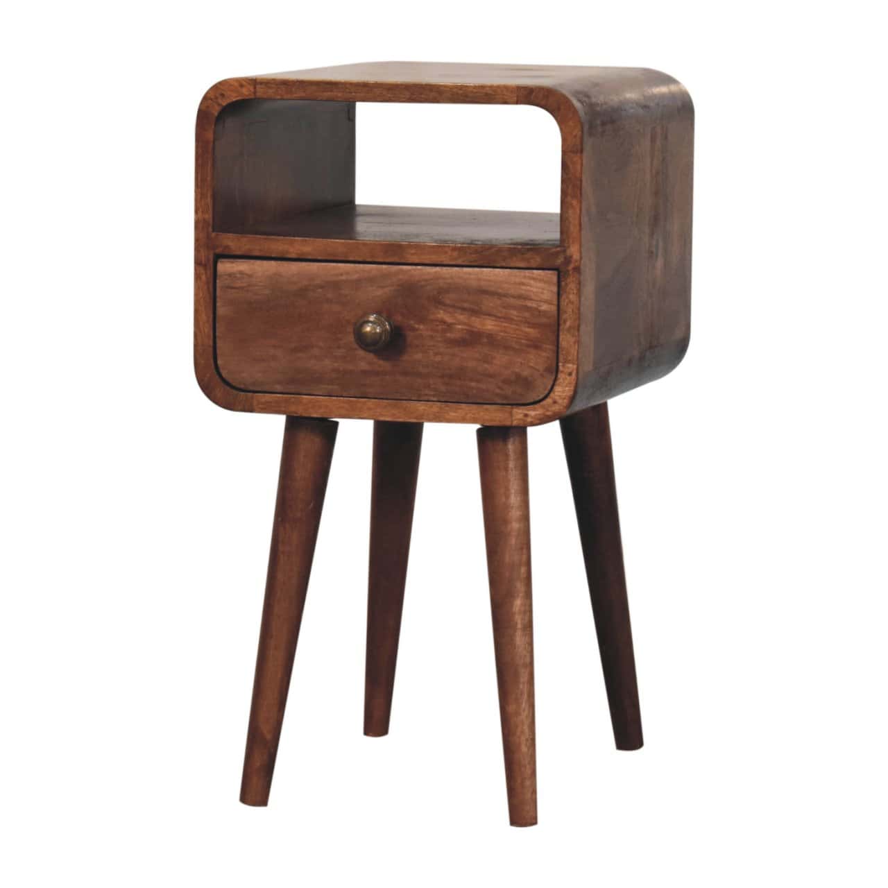Mini Honey Caramel Curved Bedside with Open Slot – Bedside Tables