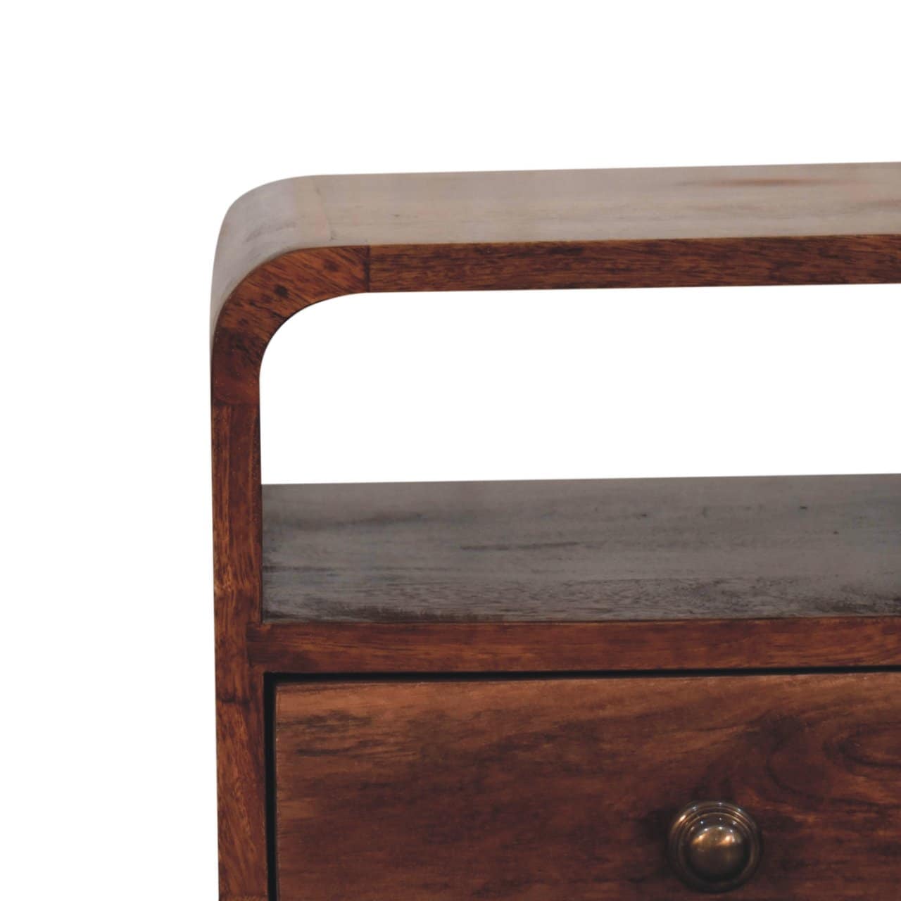 Mini Honey Caramel Curved Bedside with Open Slot – Additional view 2
