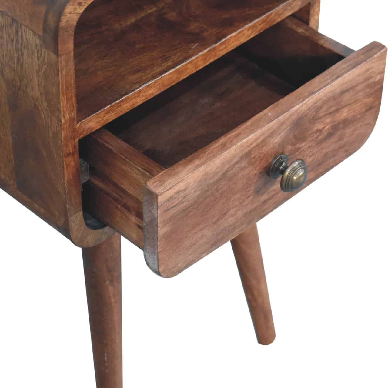 Mini Honey Caramel Curved Bedside with Open Slot – Additional view 3