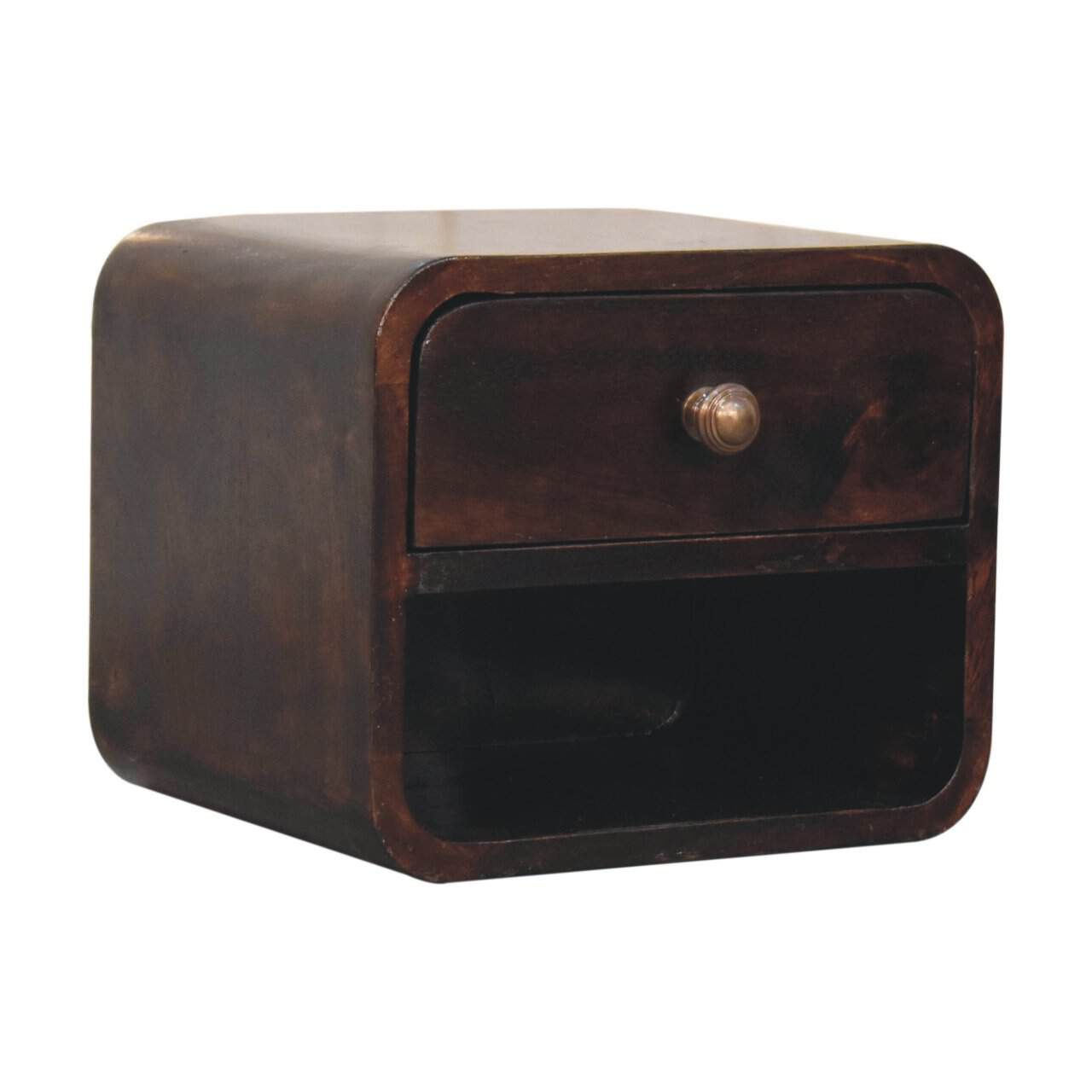 Mini Curved California Walnut Wall Mounted Bedside with Open Slot – Bedside Tables