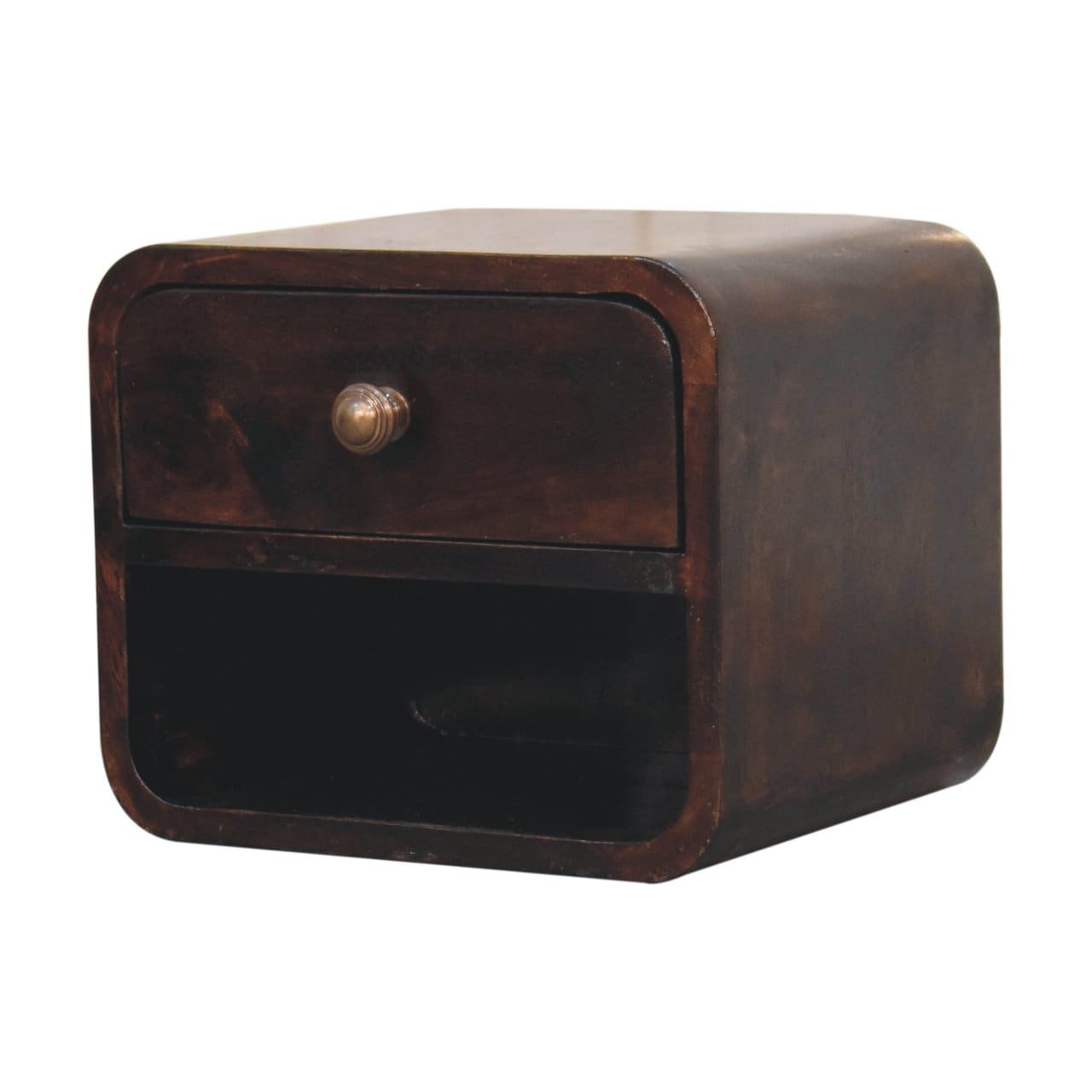 Mini Curved California Walnut Wall Mounted Bedside with Open Slot – Additional view