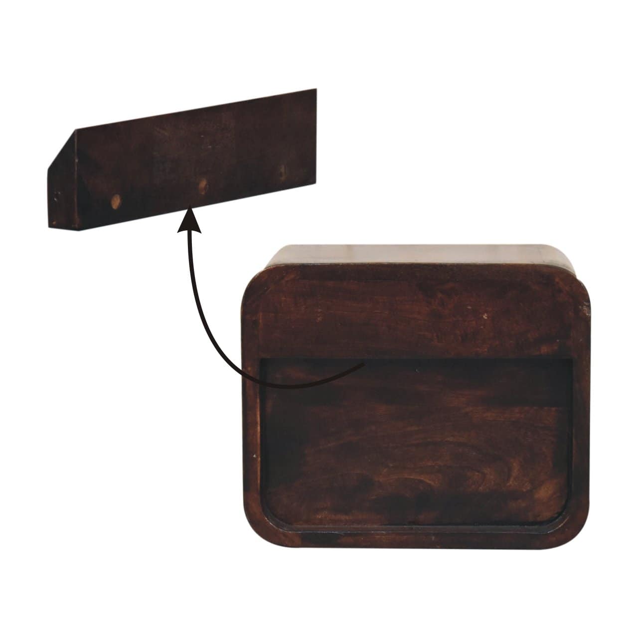 Mini Curved California Walnut Wall Mounted Bedside with Open Slot – Additional view 7