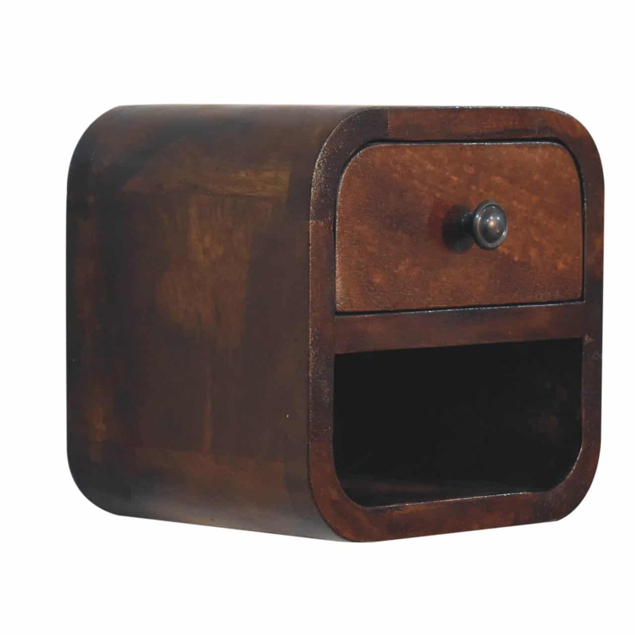 Extra Mini Curved Chestnut Bedside with Open Slot – Bedside Tables