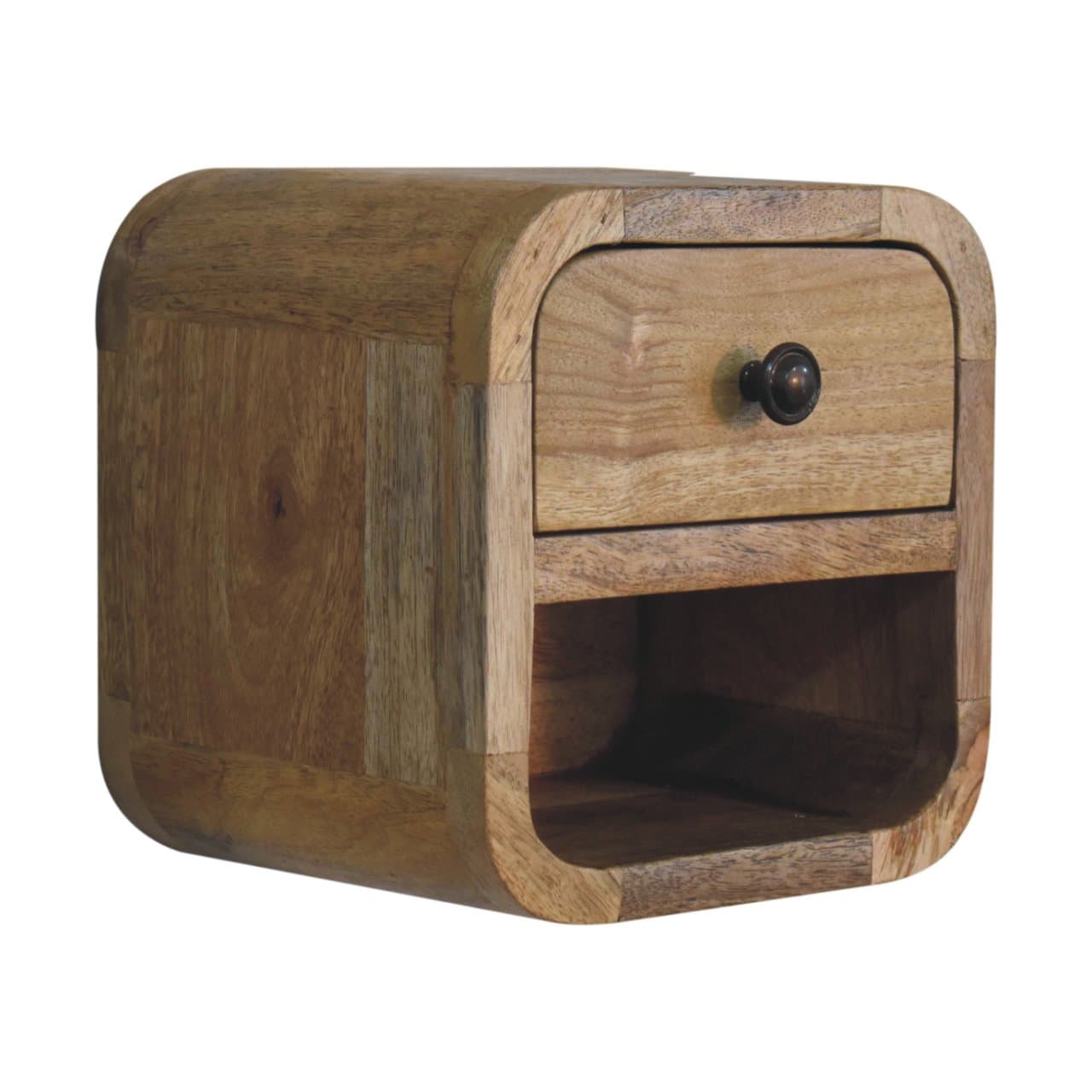 Extra Mini Curved Oak-ish Bedside with Open Slot – Bedside Tables