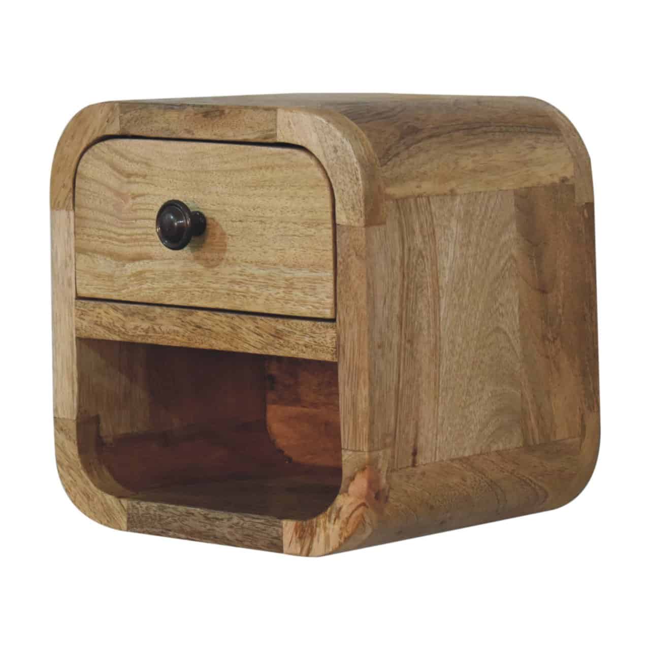 Extra Mini Curved Oak-ish Bedside with Open Slot – Additional view