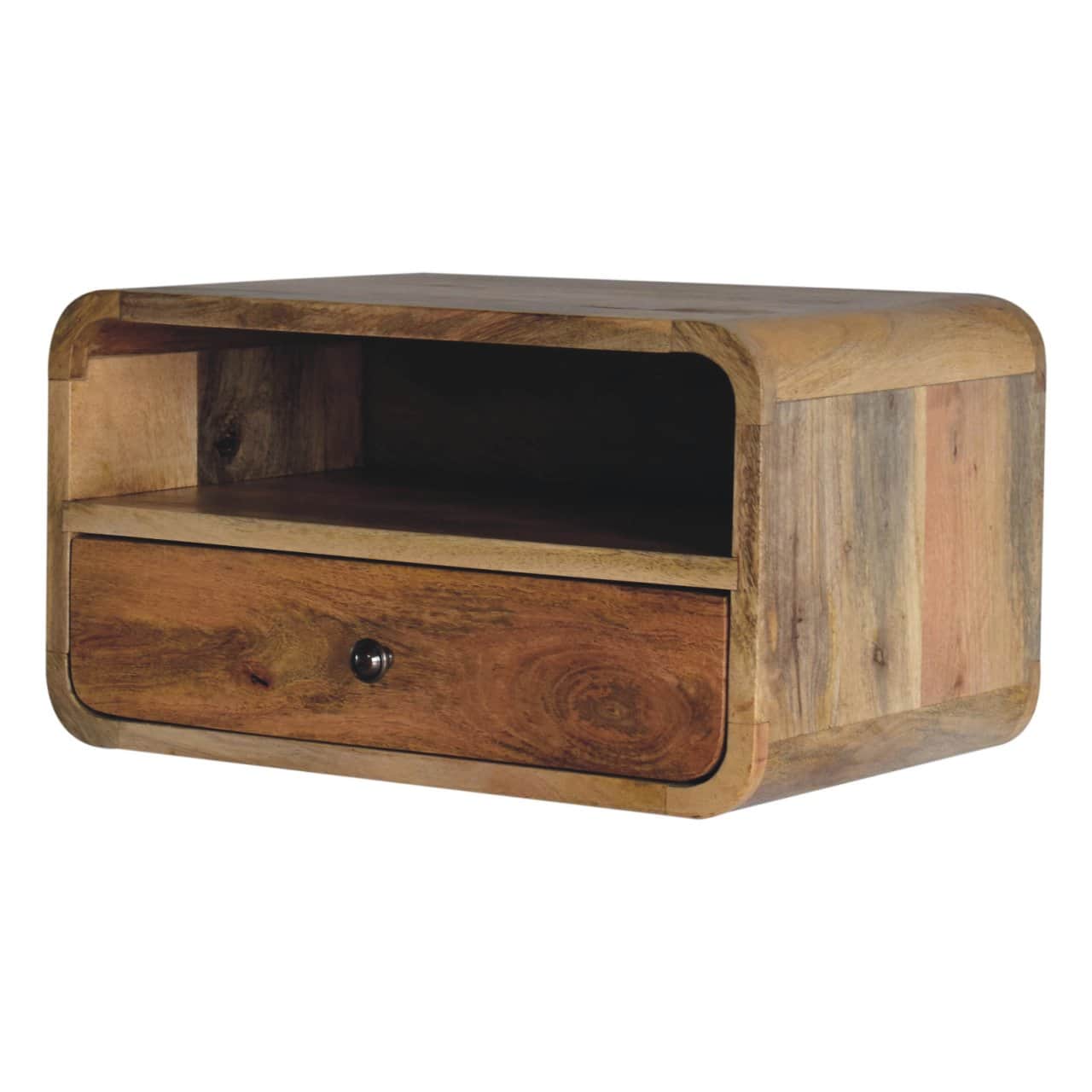 Large Oak-ish Curve Upper Slot Floating Bedside – Bedside Tables