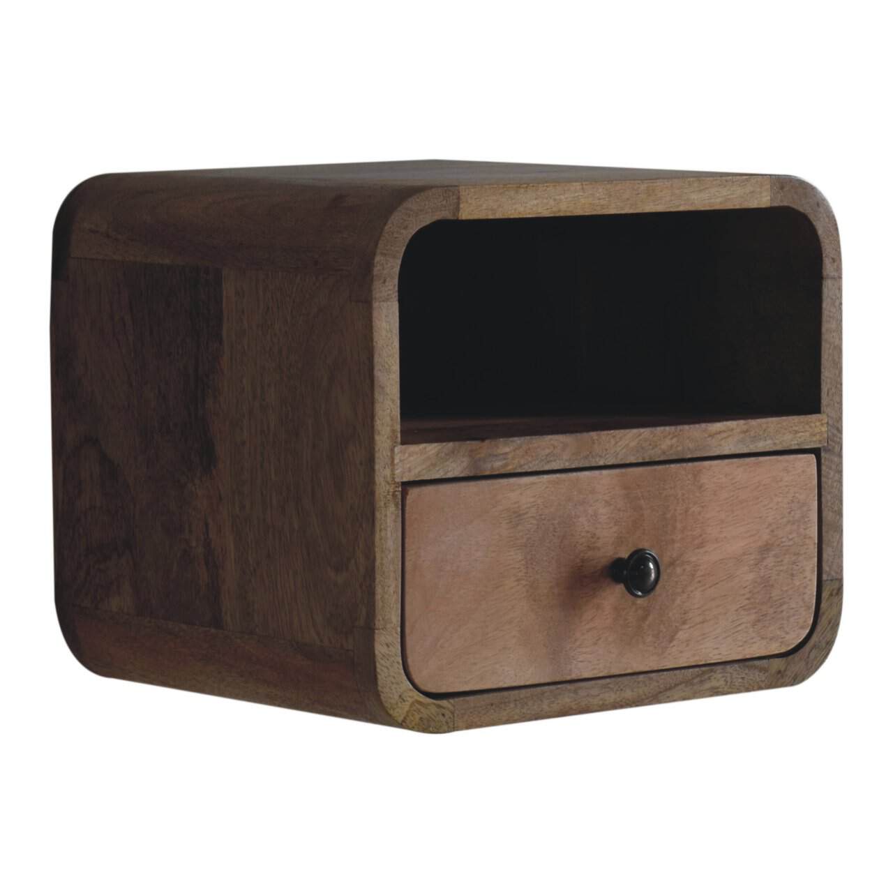 Extra Mini Wall Mounted Curved Oak-ish Bedside with Open Slot – Additional view