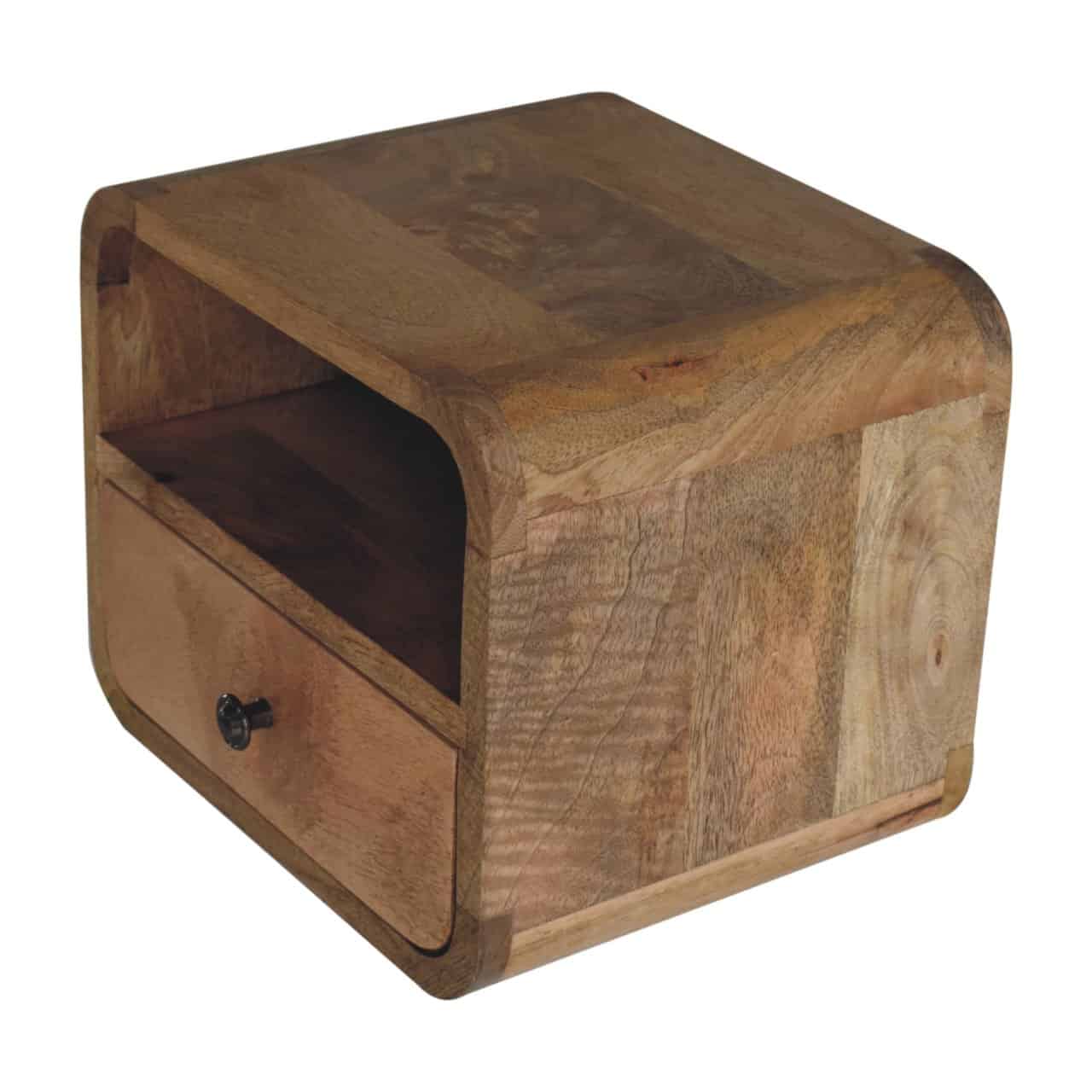 Extra Mini Wall Mounted Curved Oak-ish Bedside with Open Slot – Additional view 4