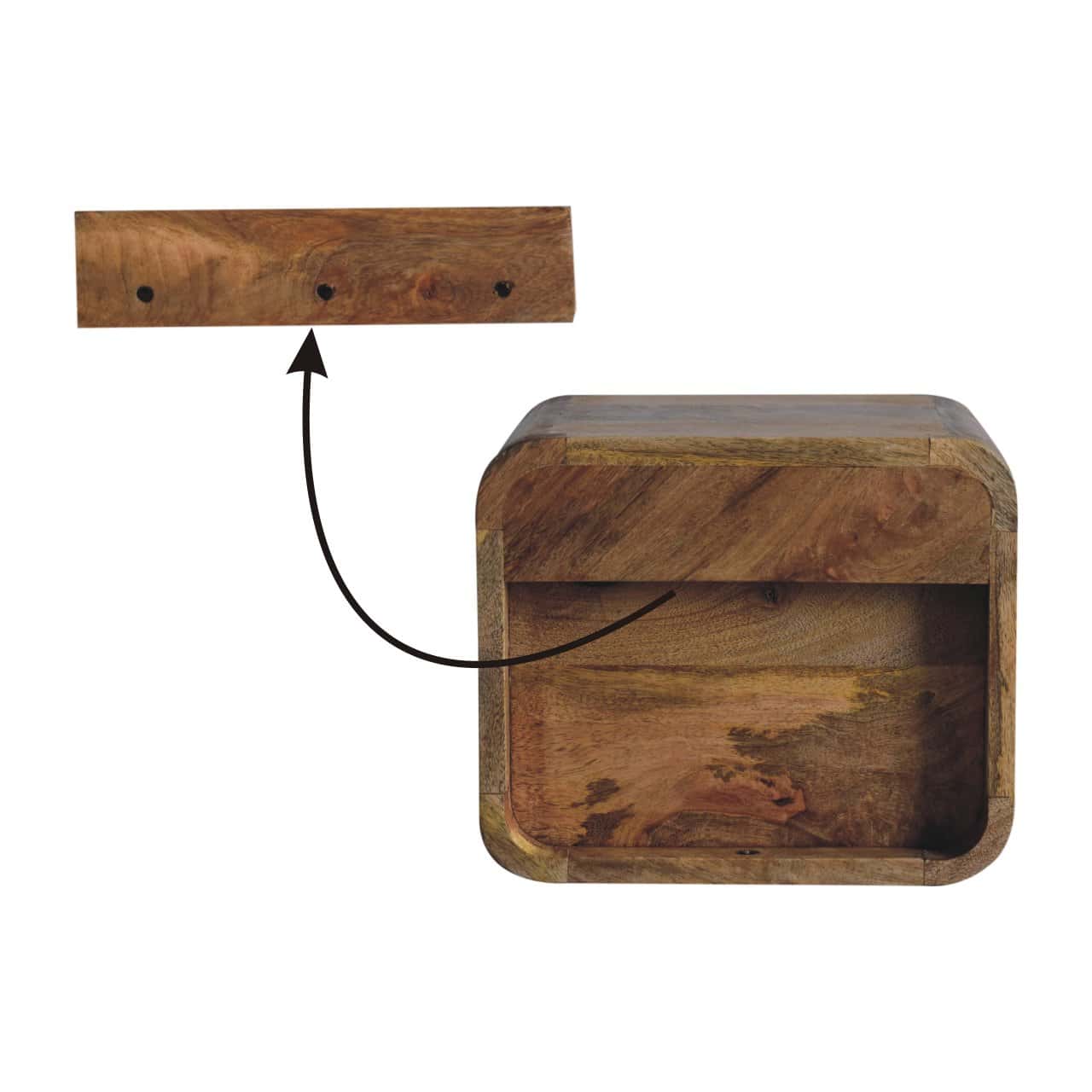 Extra Mini Wall Mounted Curved Oak-ish Bedside with Open Slot – Additional view 7