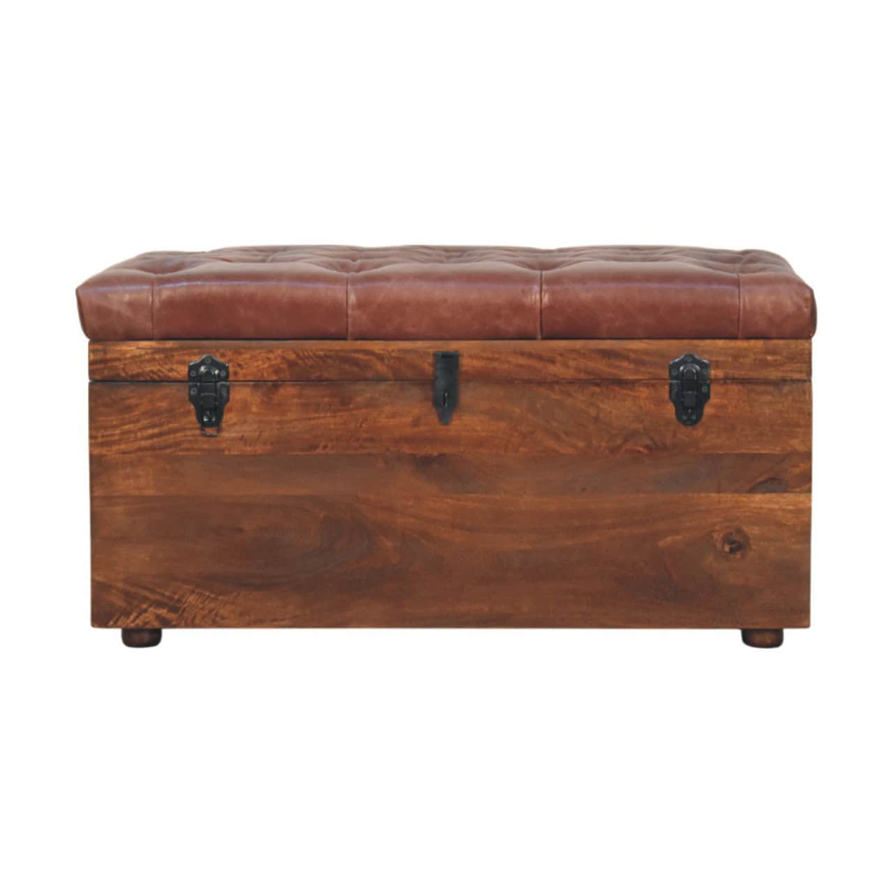 Brown Buffalo hide leather Storage Trunk