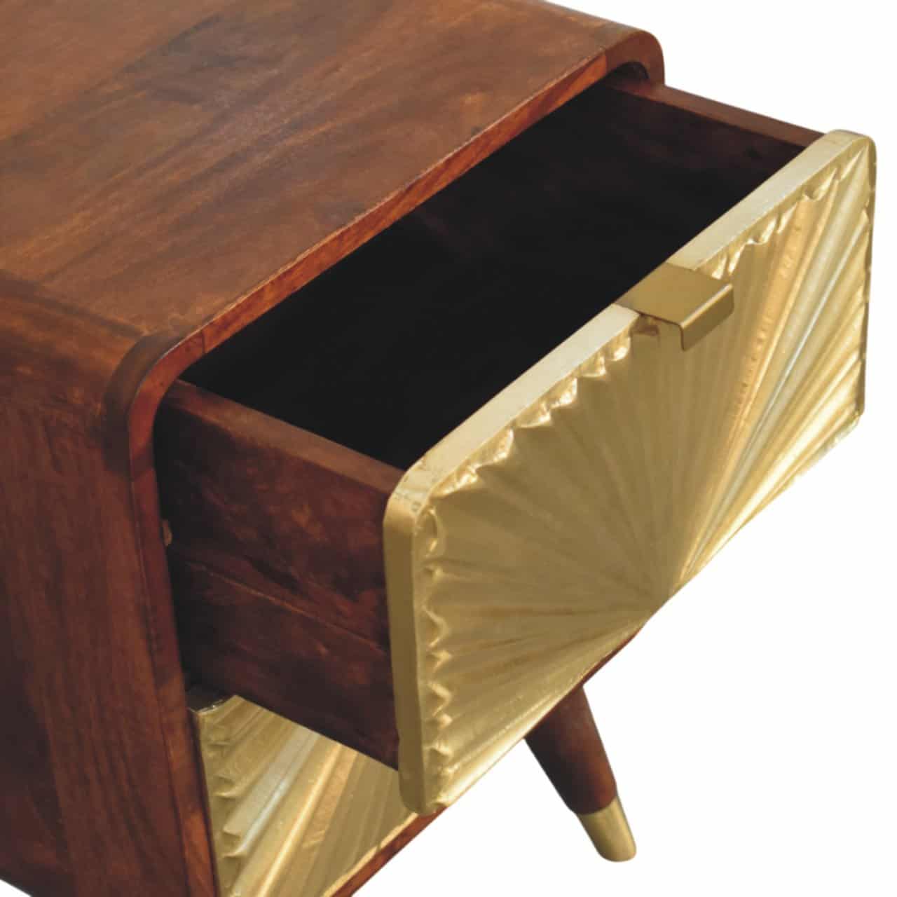 Avora Brass Embossed 2 Drawer Chestnut Nightstand – Additional view 3