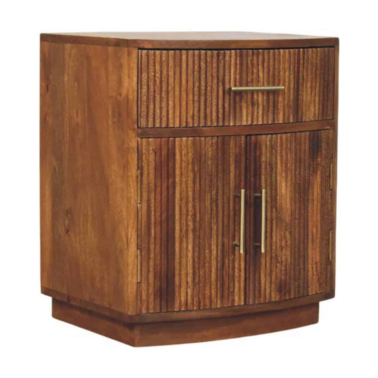 Solid Wood Curved Ribbed Bedside with Drawer – Bedside Tables