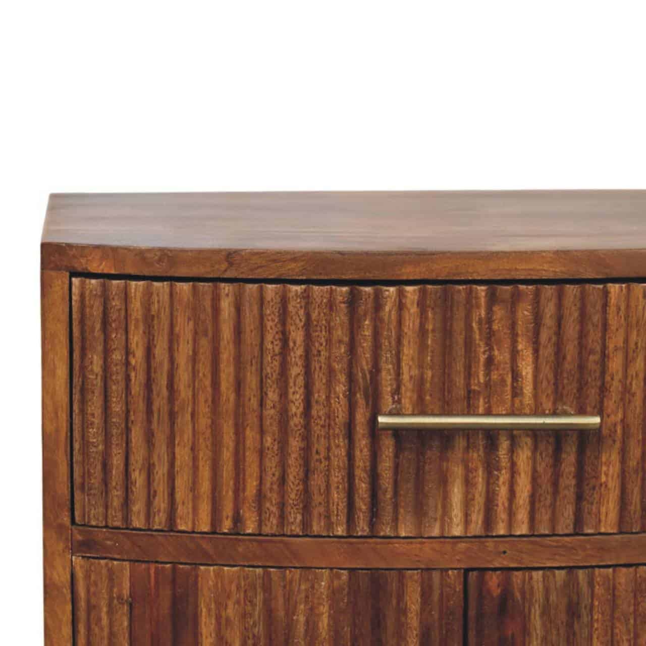 Solid Wood Curved Ribbed Bedside with Drawer – Additional view